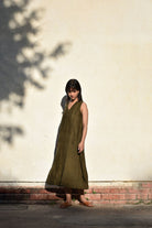 Sleeveless Silk Dress-Olive - CiceroniDresseswith N.