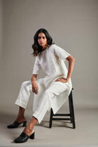 Taj Linen Half Sleeves Kurta Set - CiceroniKurta SetSaphed