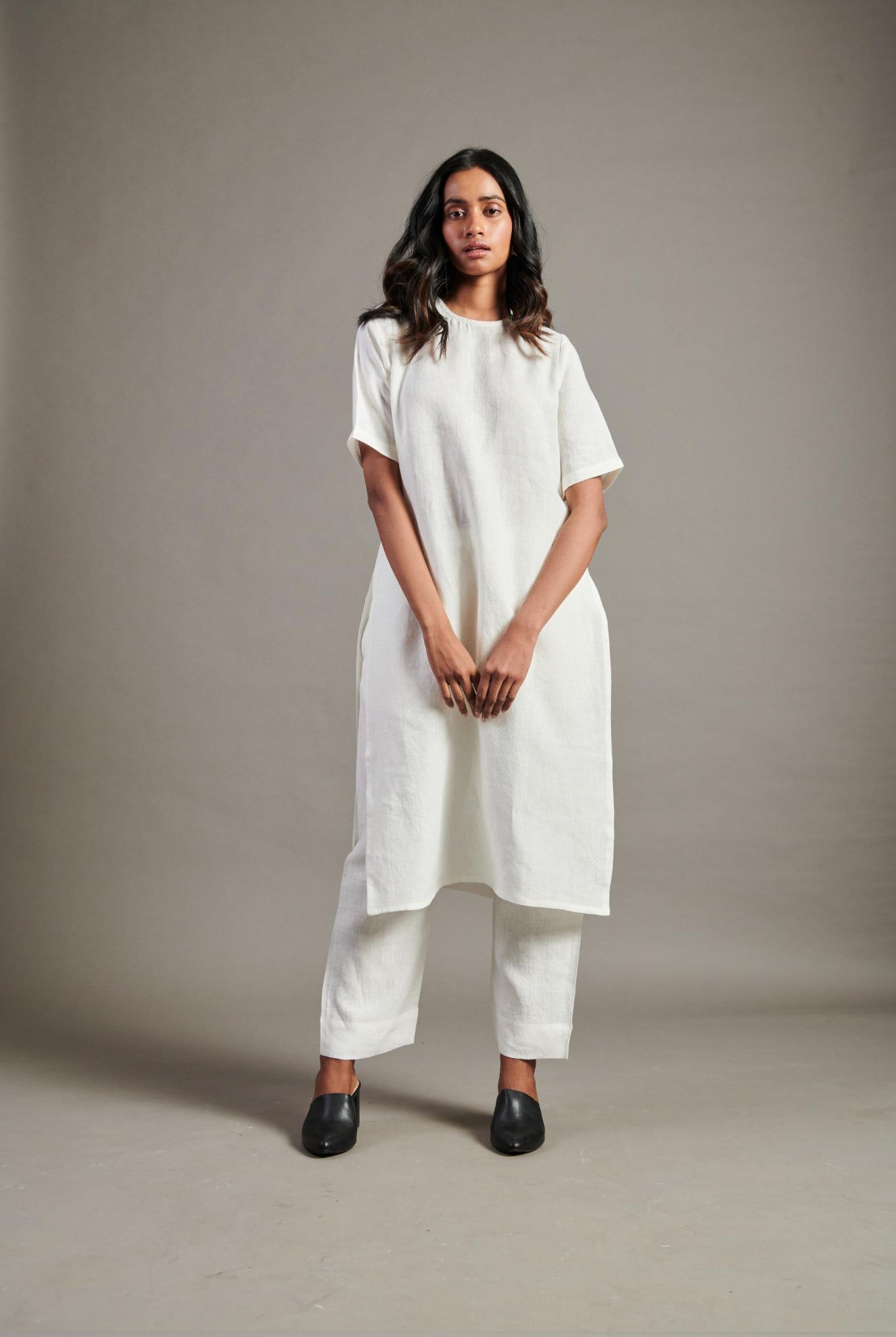 Taj Linen Half Sleeves Kurta Set - CiceroniKurta SetSaphed
