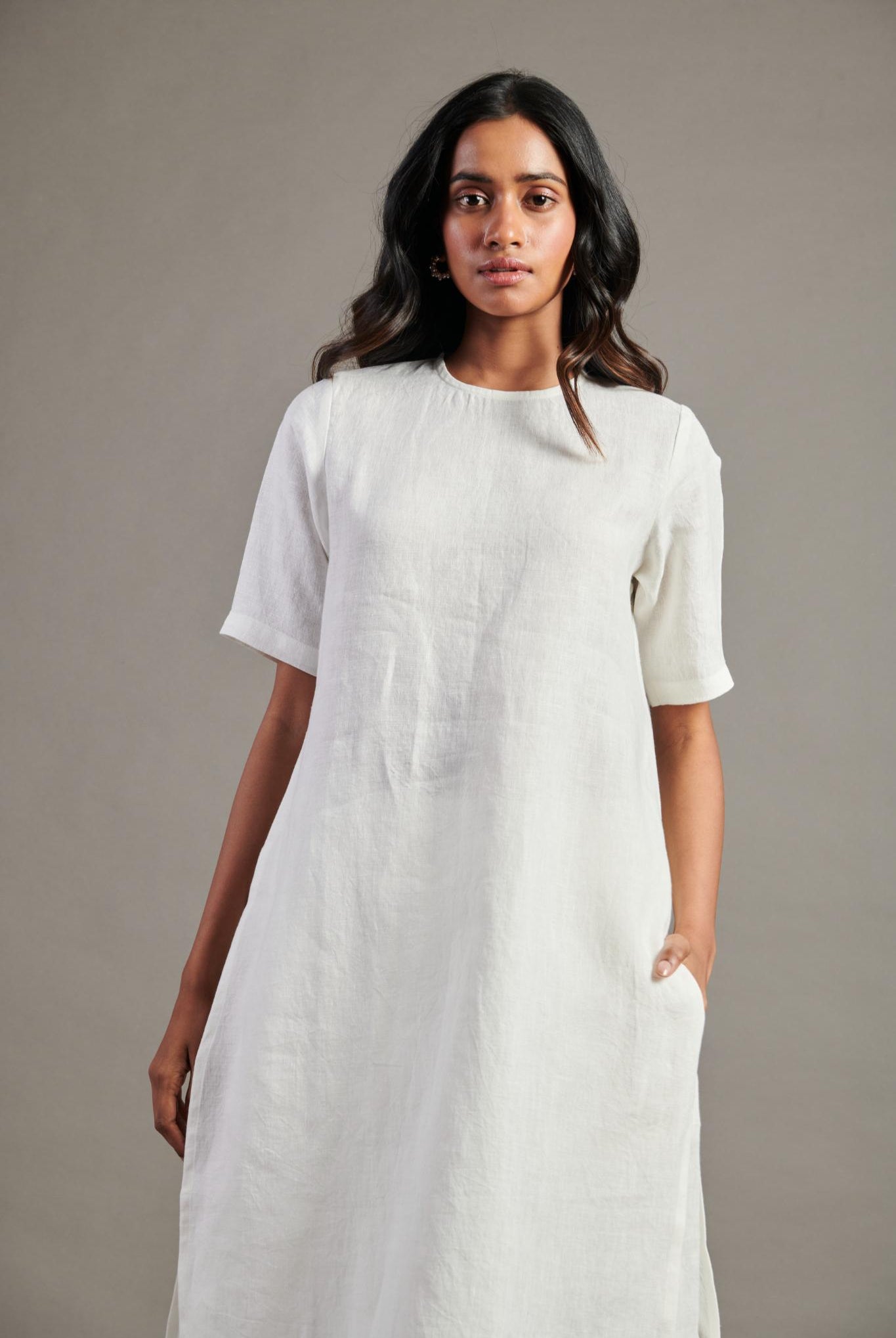 Taj Linen Half Sleeves Kurta Set - CiceroniKurta SetSaphed