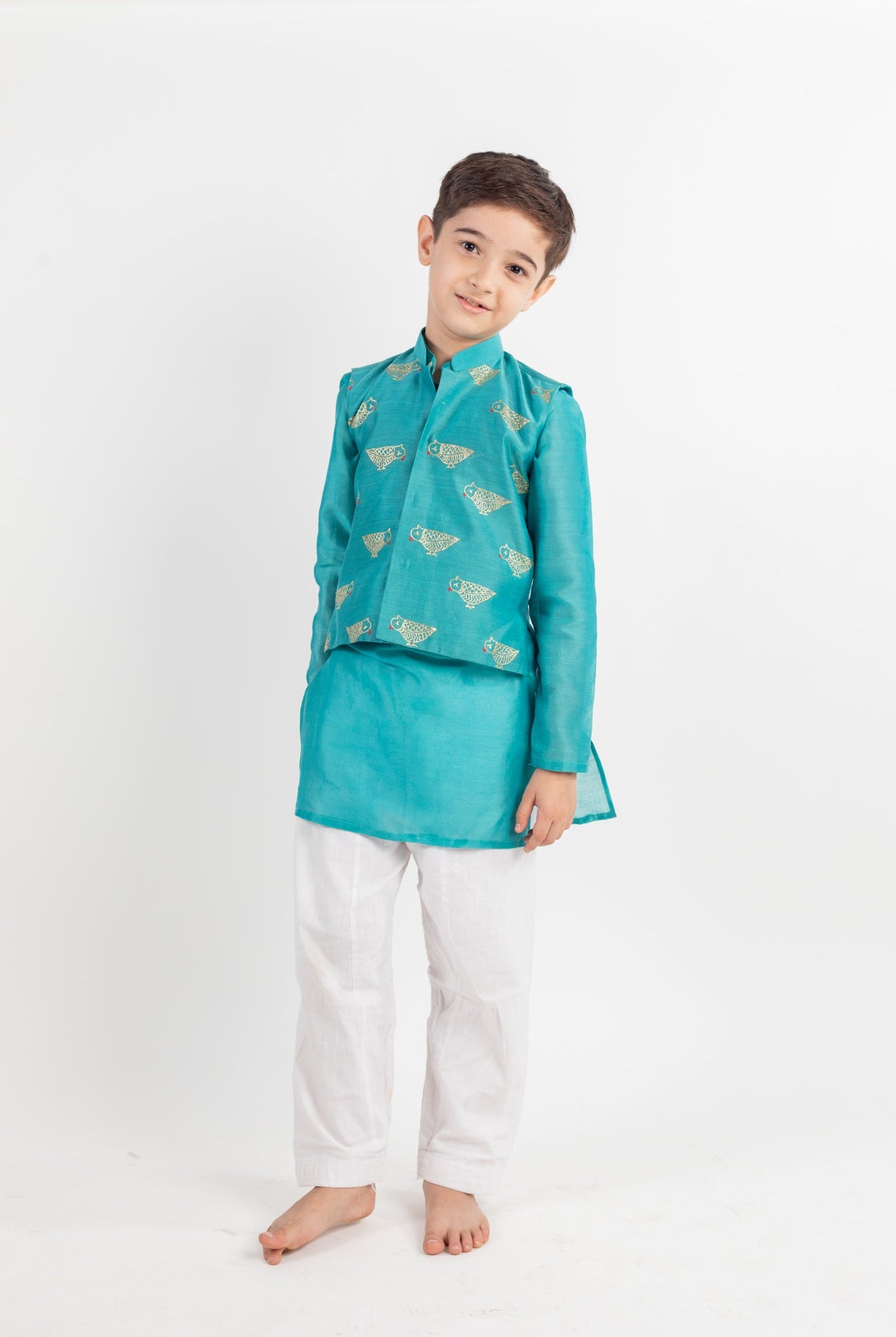 Teal Blue Embroidered and Jacket Set - CiceroniMr. Brat