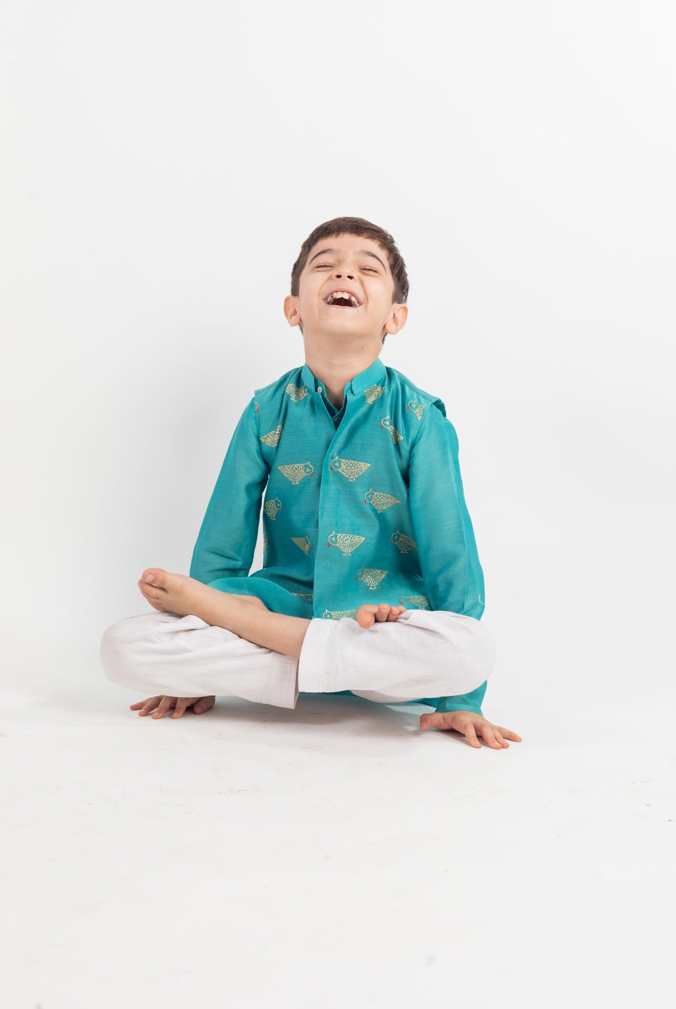 Teal Blue Embroidered and Jacket Set - CiceroniMr. Brat