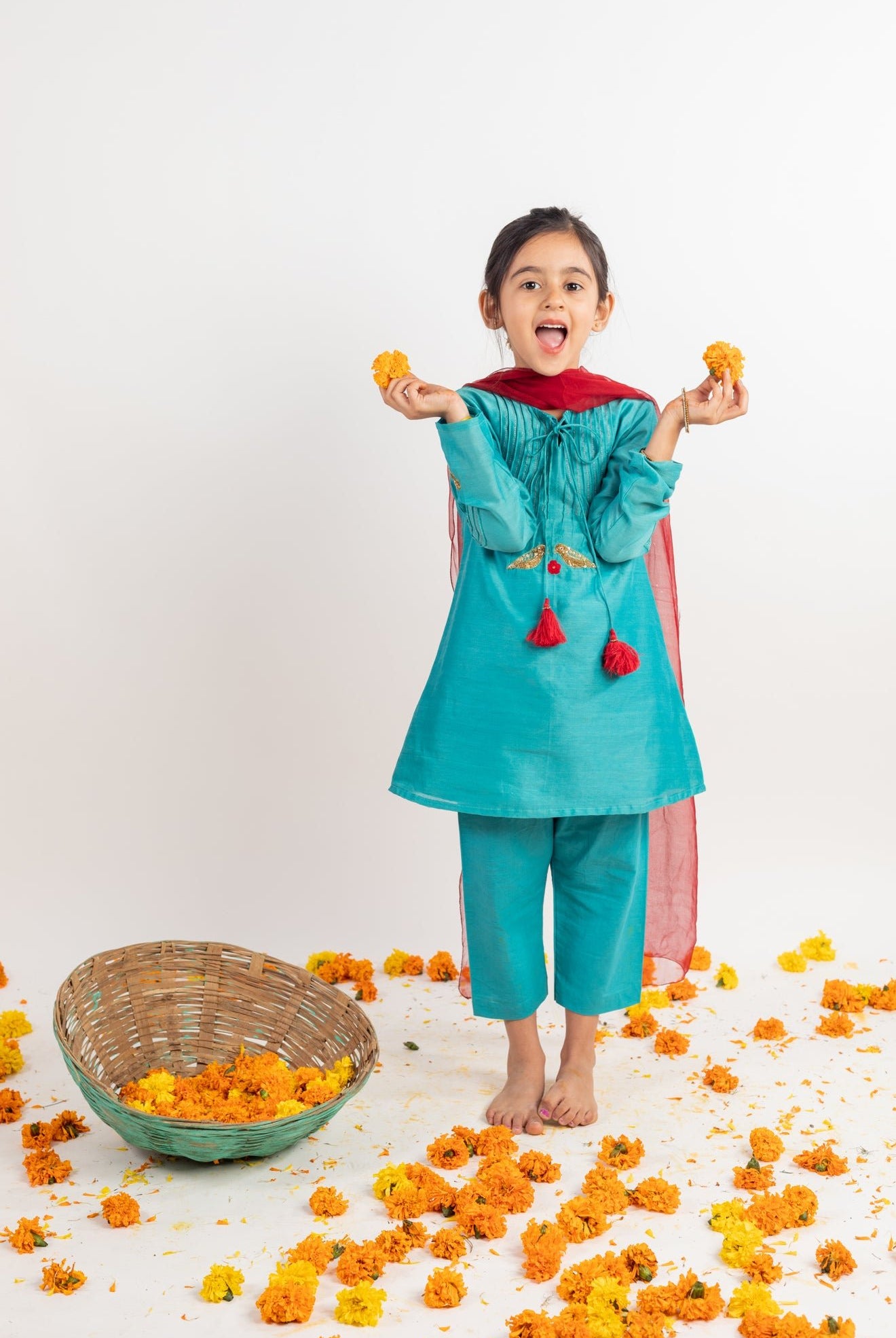 Teal Pin-tucks Kurta Set - CiceroniMr. Brat