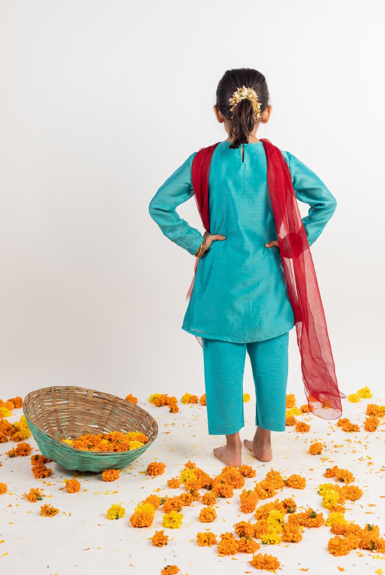 Teal Pin-tucks Kurta Set - CiceroniMr. Brat