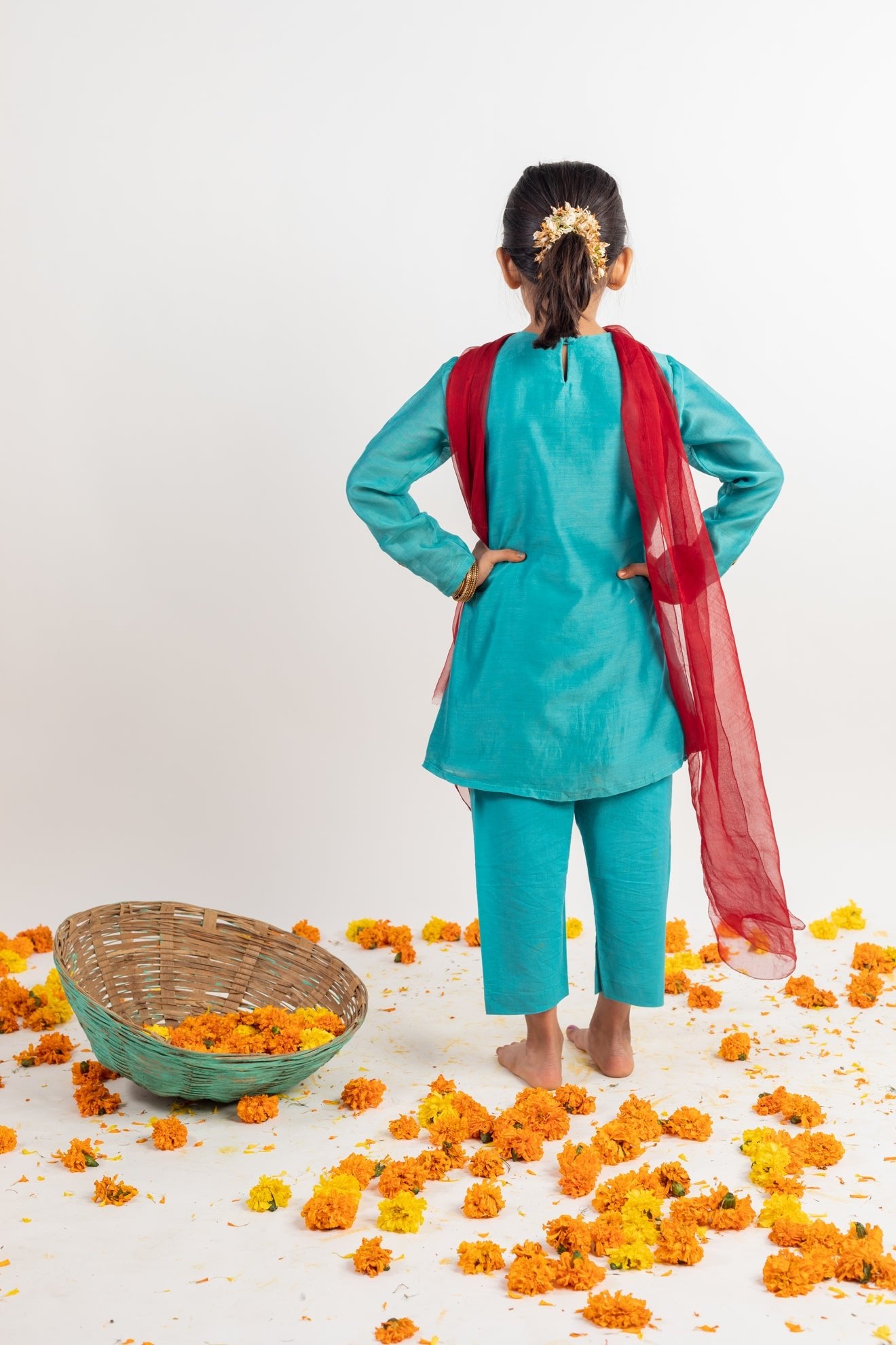 Teal Pin-tucks Kurta Set - CiceroniMr. Brat