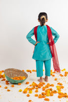 Teal Pin-tucks Kurta Set - CiceroniMr. Brat