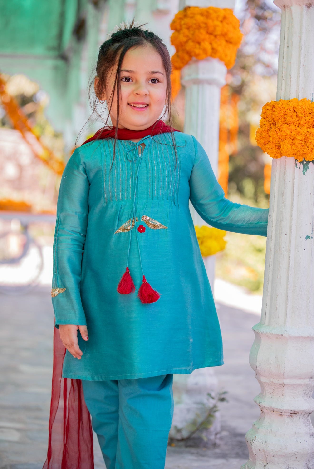 Teal Pin-tucks Kurta Set - CiceroniMr. Brat