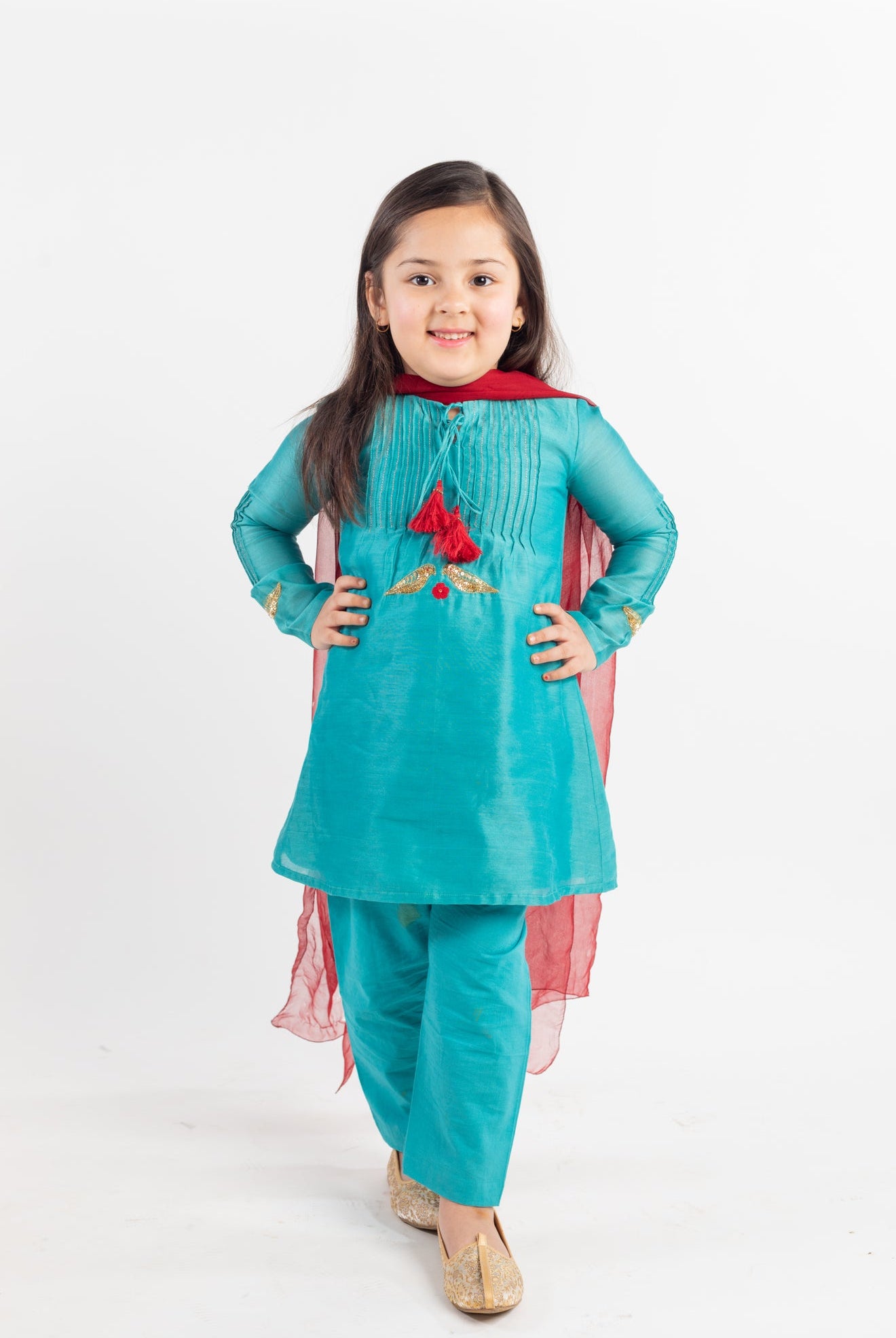Teal Pin-tucks Kurta Set - CiceroniMr. Brat