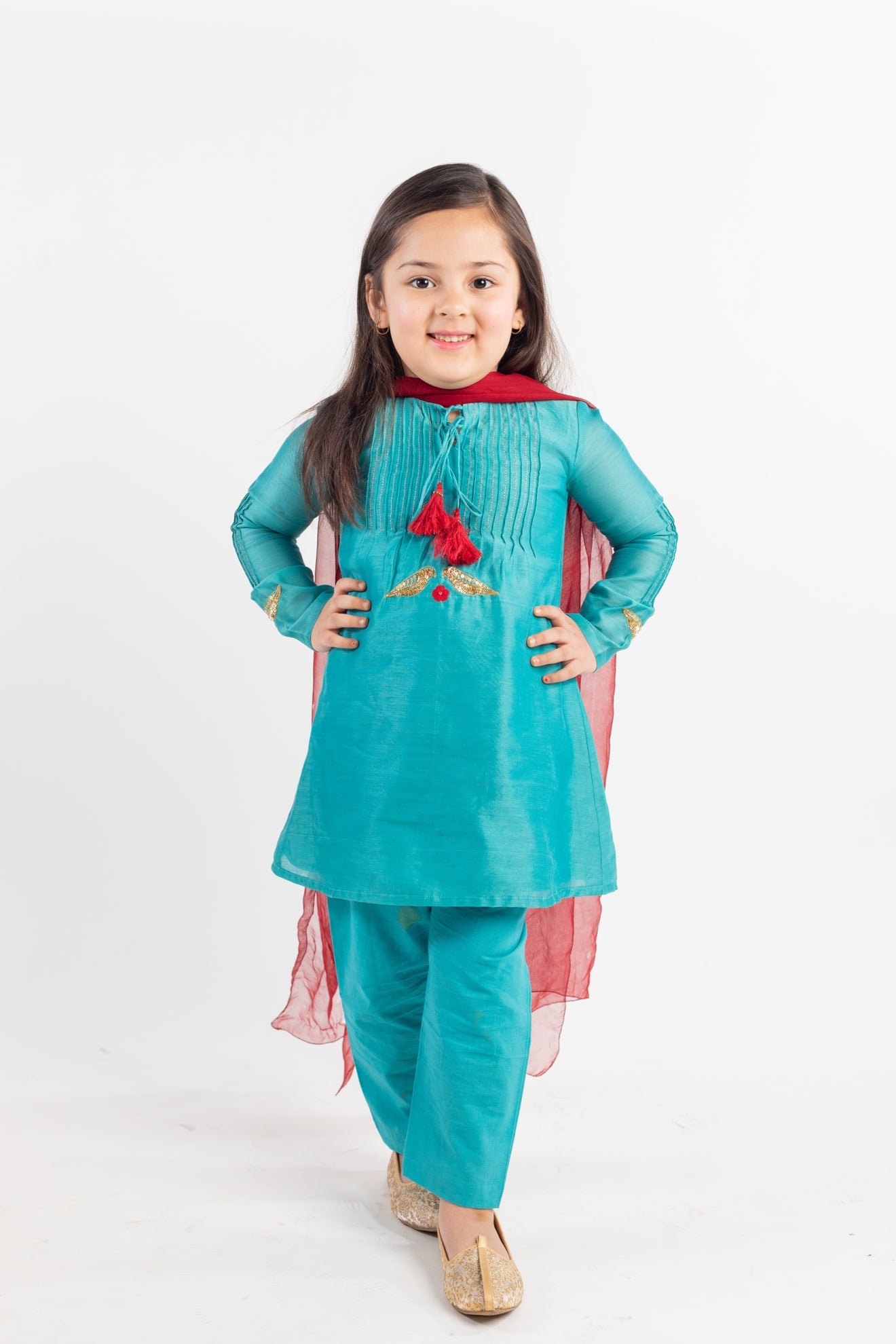Teal Pin-tucks Kurta Set - CiceroniMr. Brat
