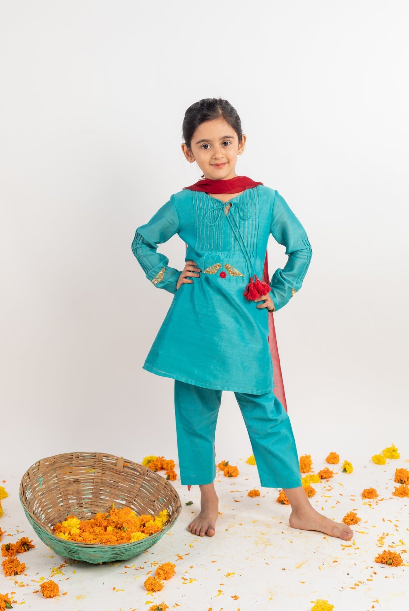 Teal Pin-tucks Kurta Set - CiceroniMr. Brat