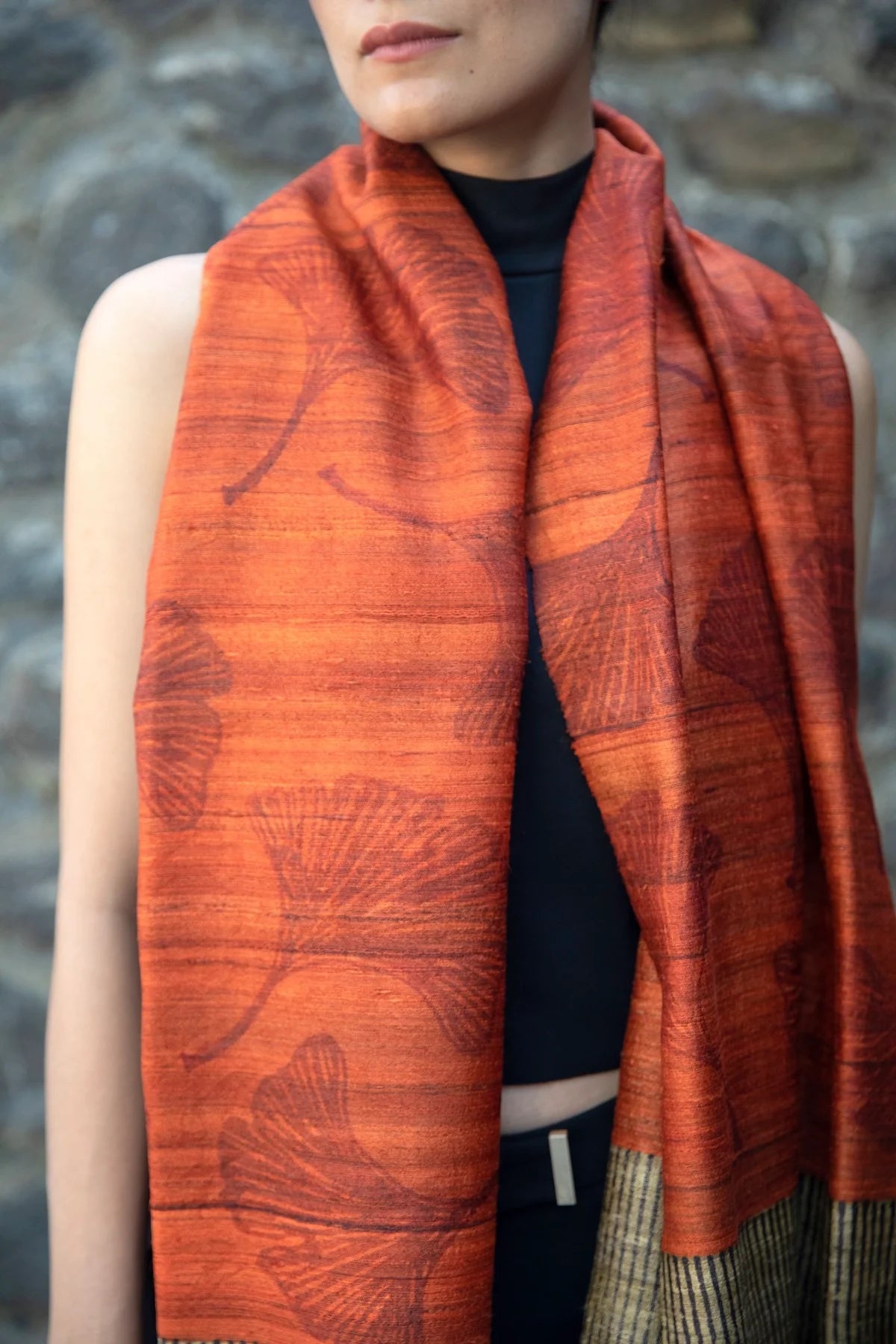 The 'Ginko Leaf' Tussar Silk Scarf - CiceroniScrafAeshaane