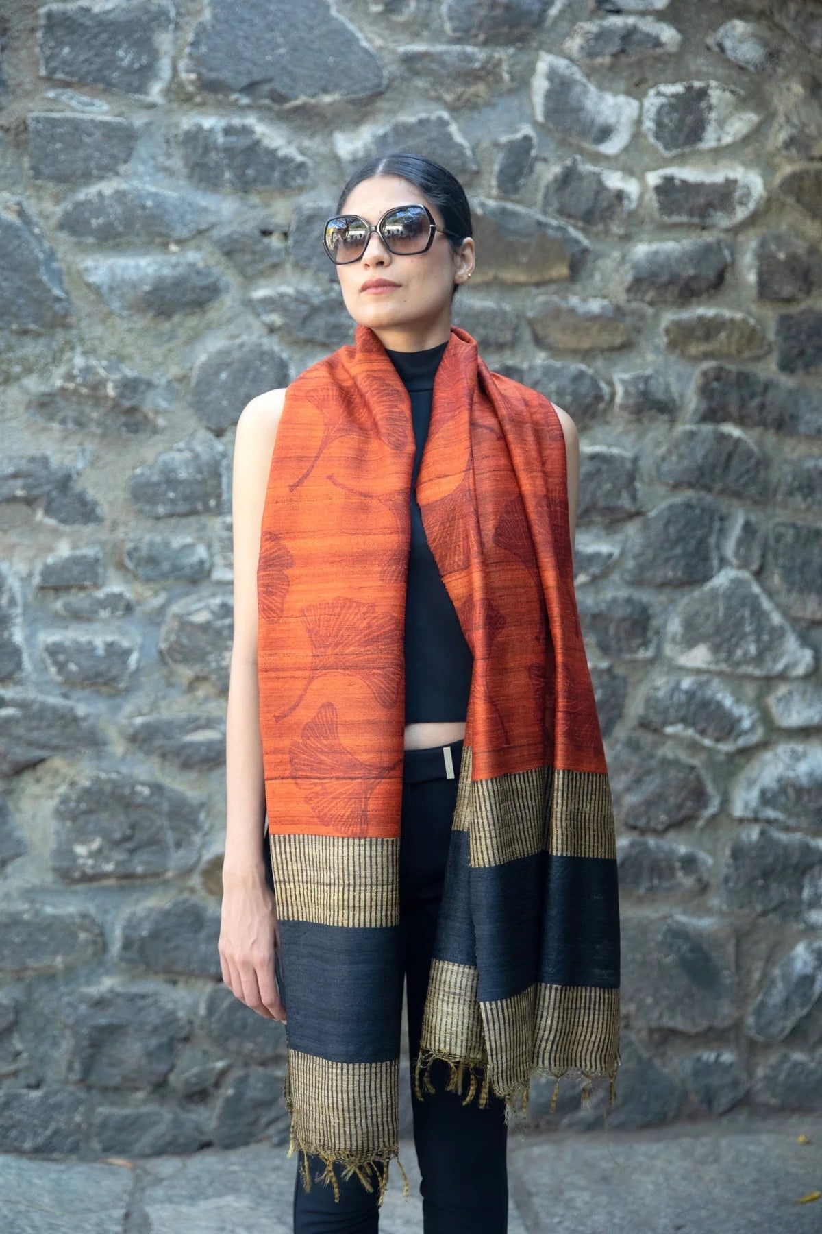 The 'Ginko Leaf' Tussar Silk Scarf - CiceroniScrafAeshaane