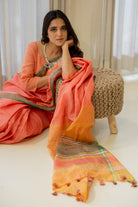 Tropical Apricot Linen Saree - CiceroniSareeSilai Studio