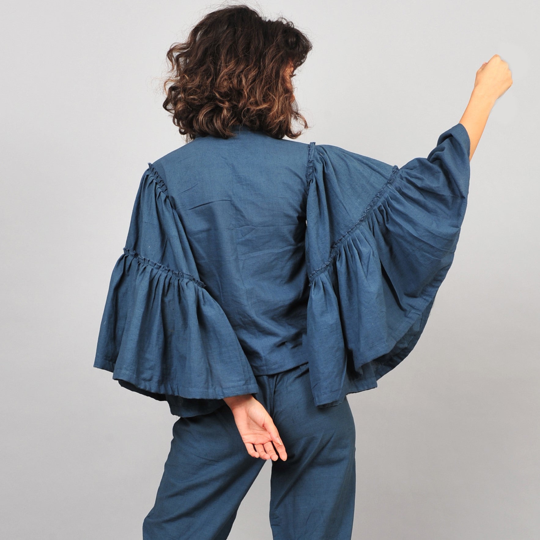 Umbrella Khadi Blouse - Blue - CiceroniRias Jaipur