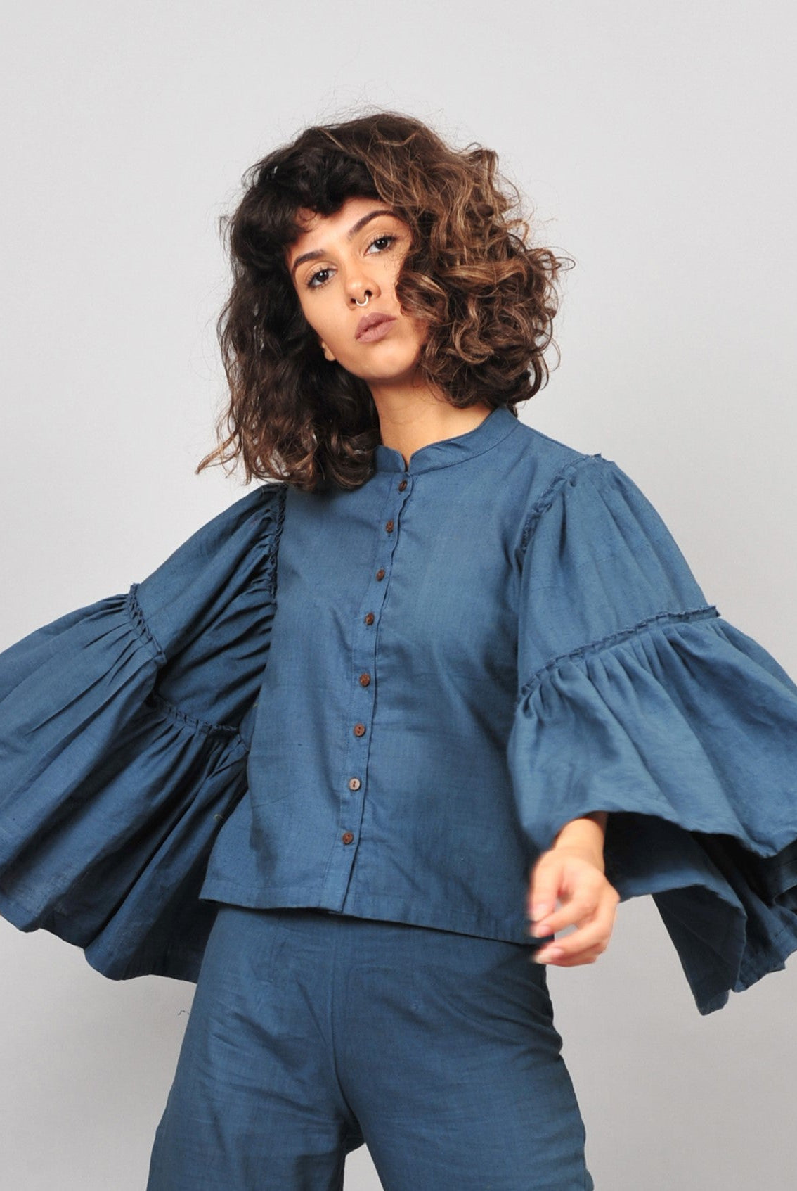 Umbrella Khadi Blouse - Blue - CiceroniRias Jaipur