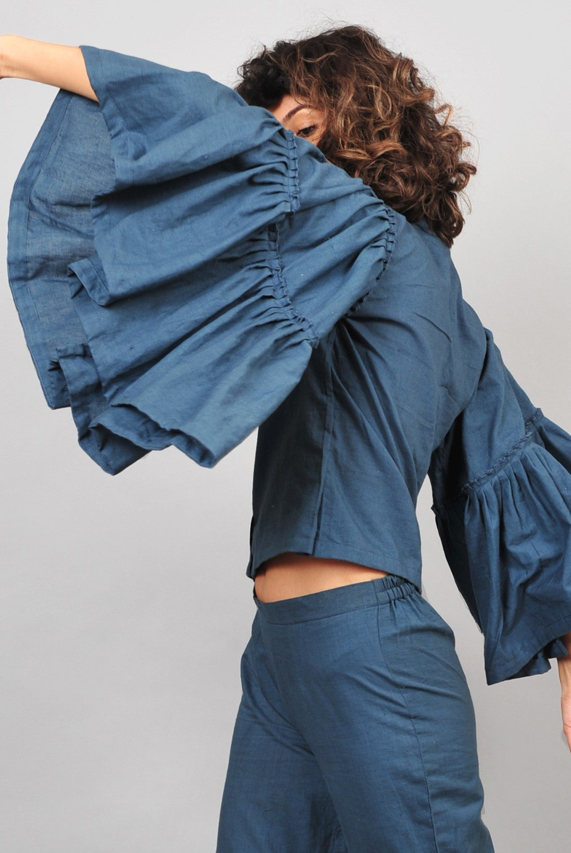Umbrella Khadi Blouse - Blue - CiceroniRias Jaipur
