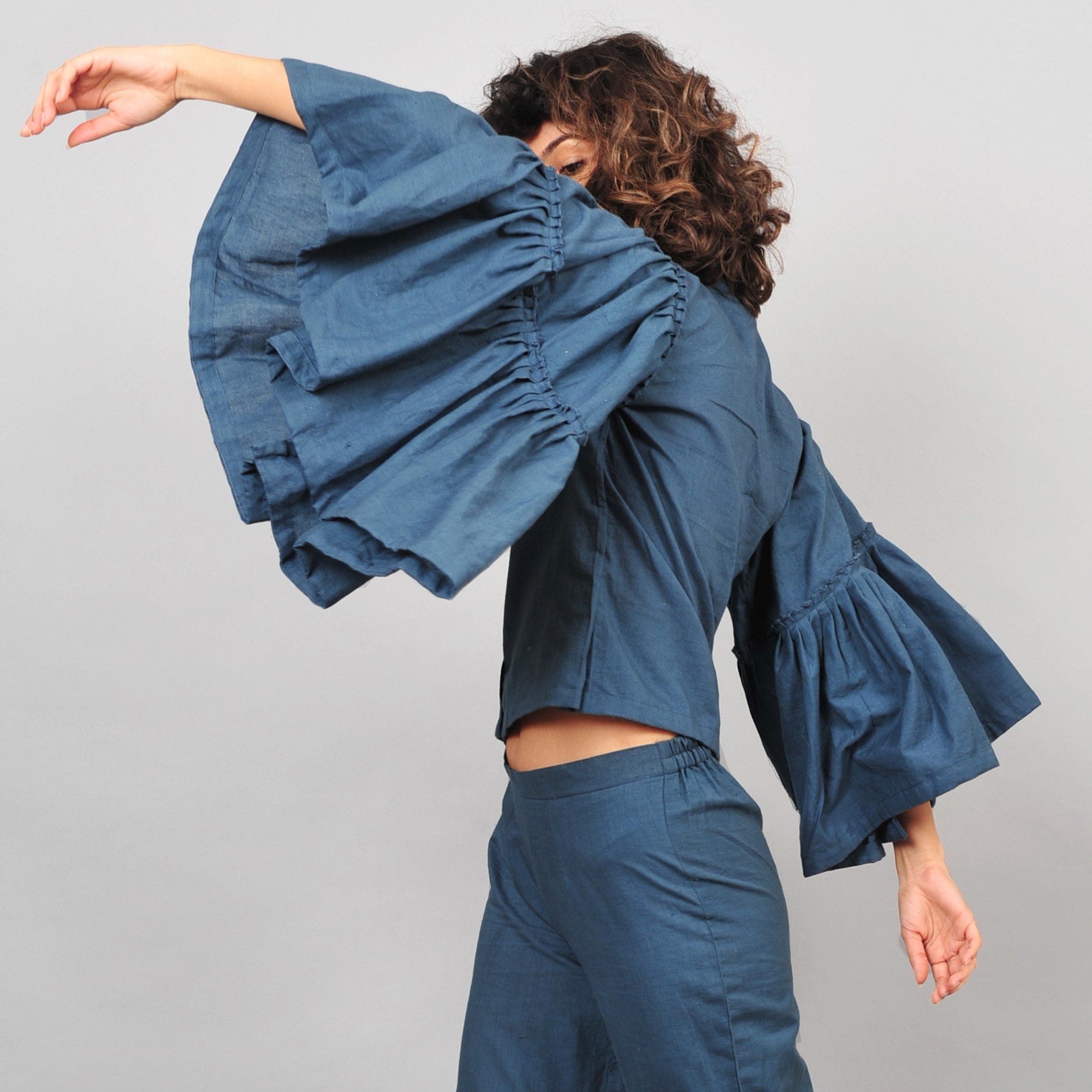 Umbrella Khadi Blouse - Blue - CiceroniRias Jaipur
