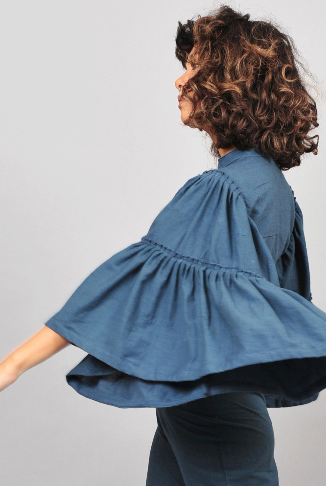 Umbrella Khadi Blouse - Blue - CiceroniRias Jaipur