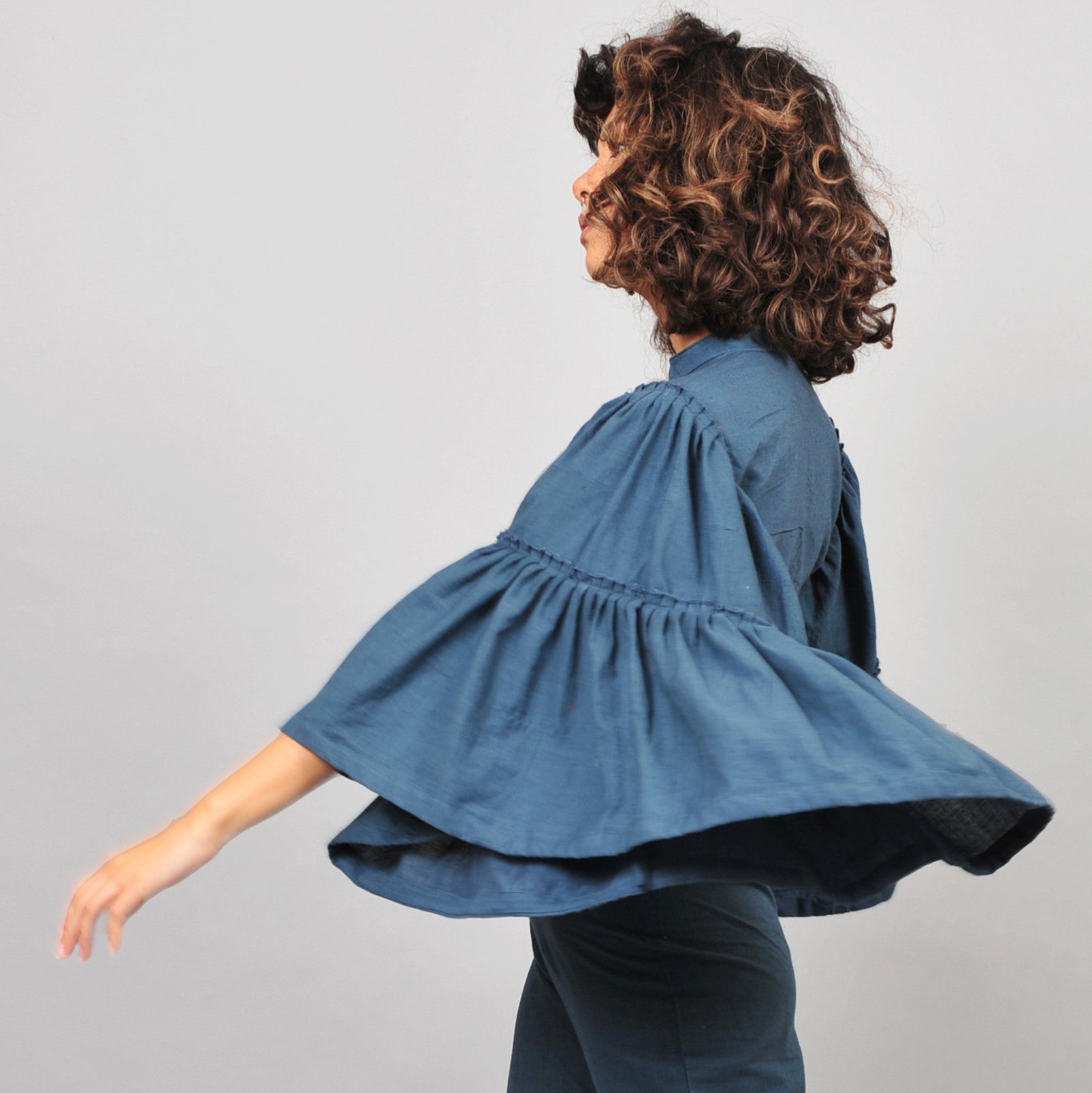 Umbrella Khadi Blouse - Blue - CiceroniRias Jaipur