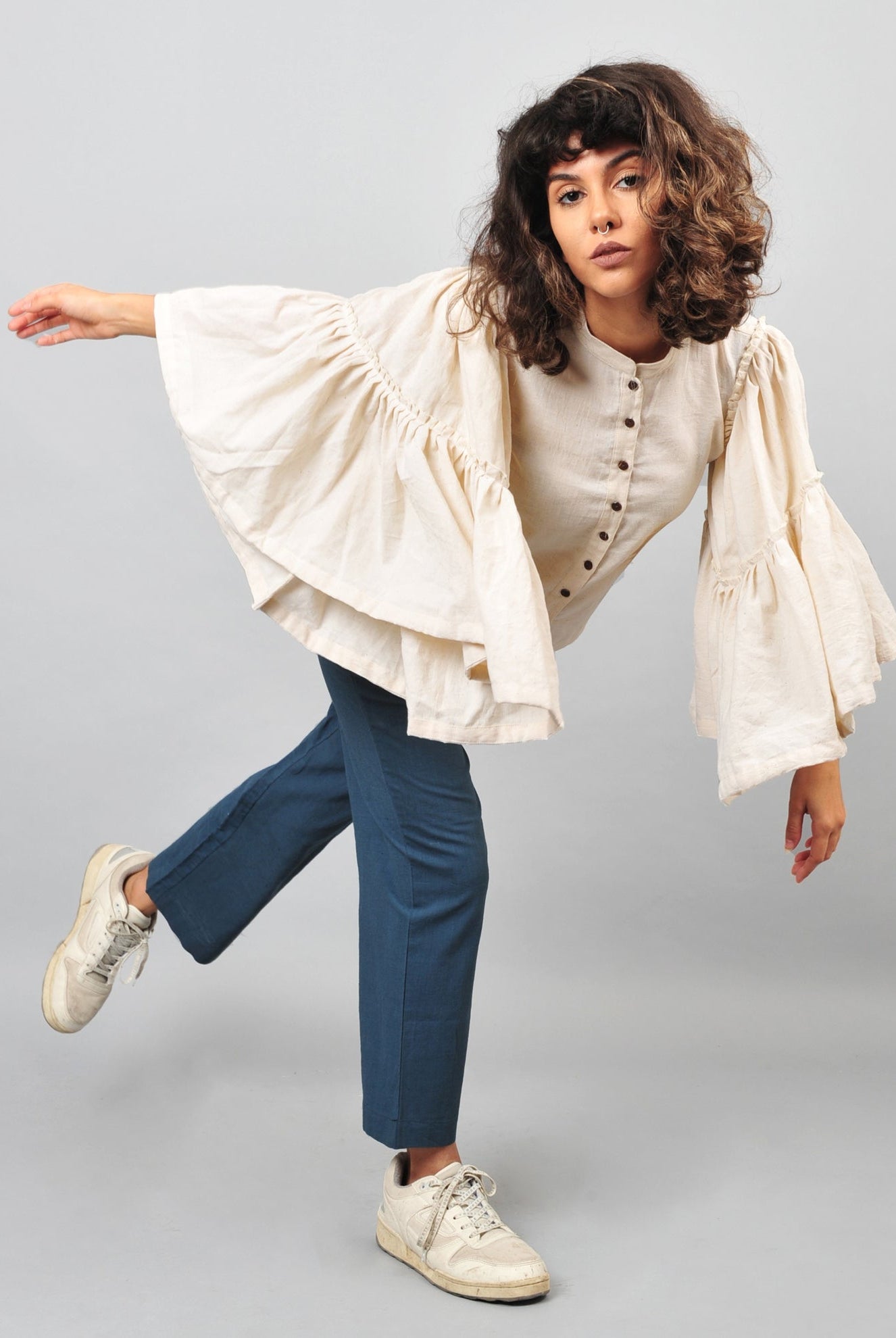 Umbrella Khadi Blouse - Off White - CiceroniRias Jaipur