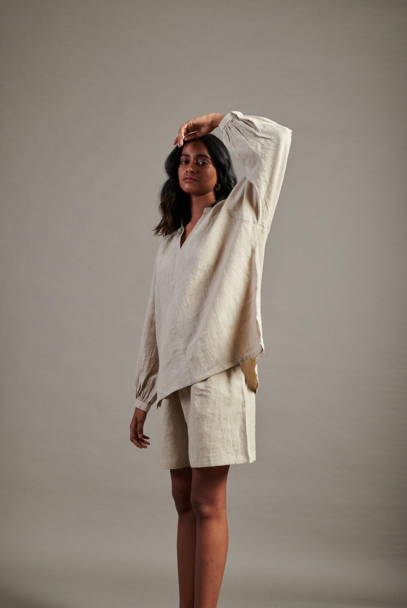 Undyed Linen Billow Shorts Set - CiceroniCo-ord SetSaphed