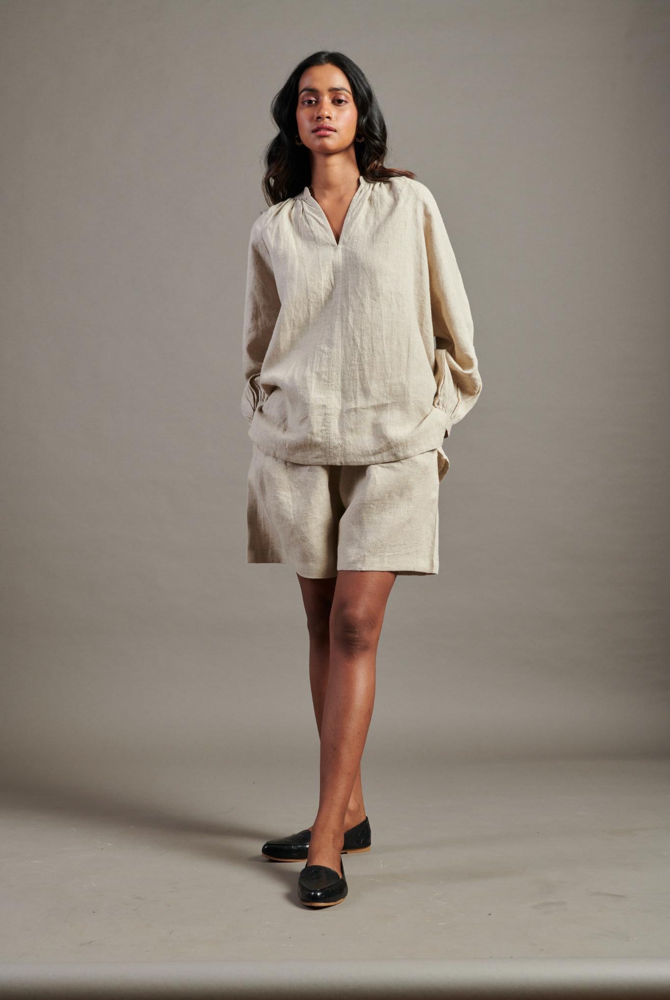 Undyed Linen Billow Shorts Set - CiceroniCo-ord SetSaphed
