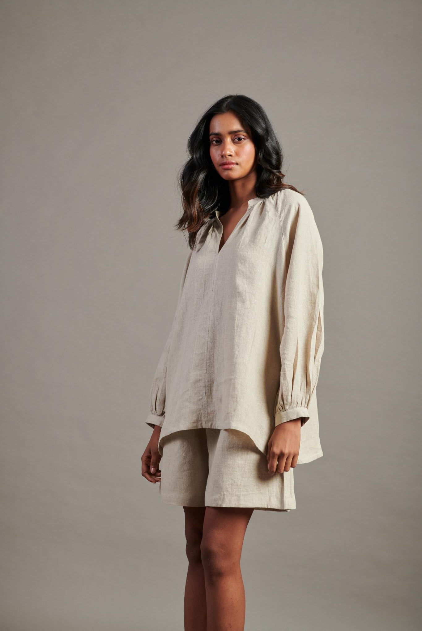 Undyed Linen Billow Shorts Set - CiceroniCo-ord SetSaphed