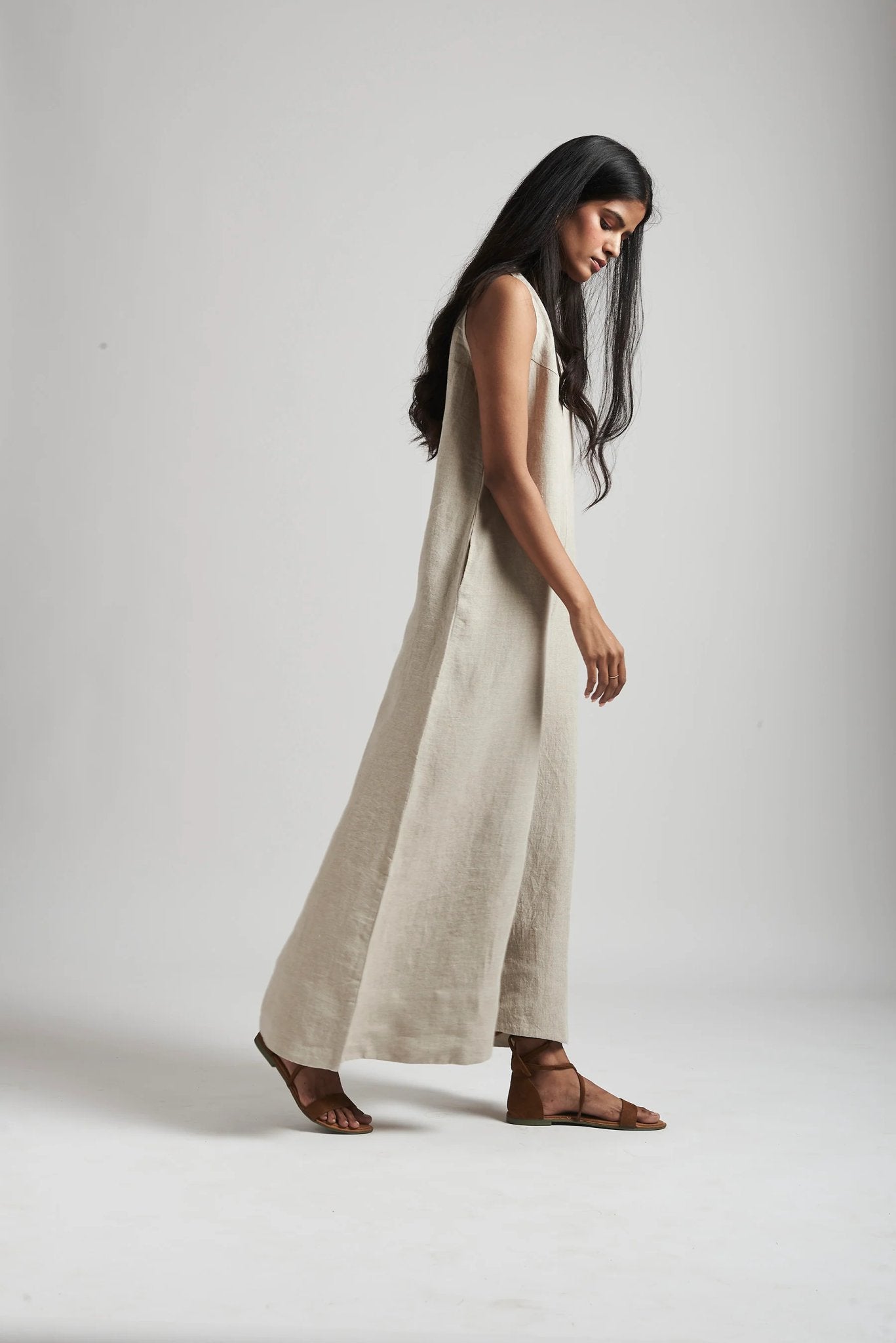 Undyed Linen Flared Jumpsuit - CiceroniJumpsuitSaphed