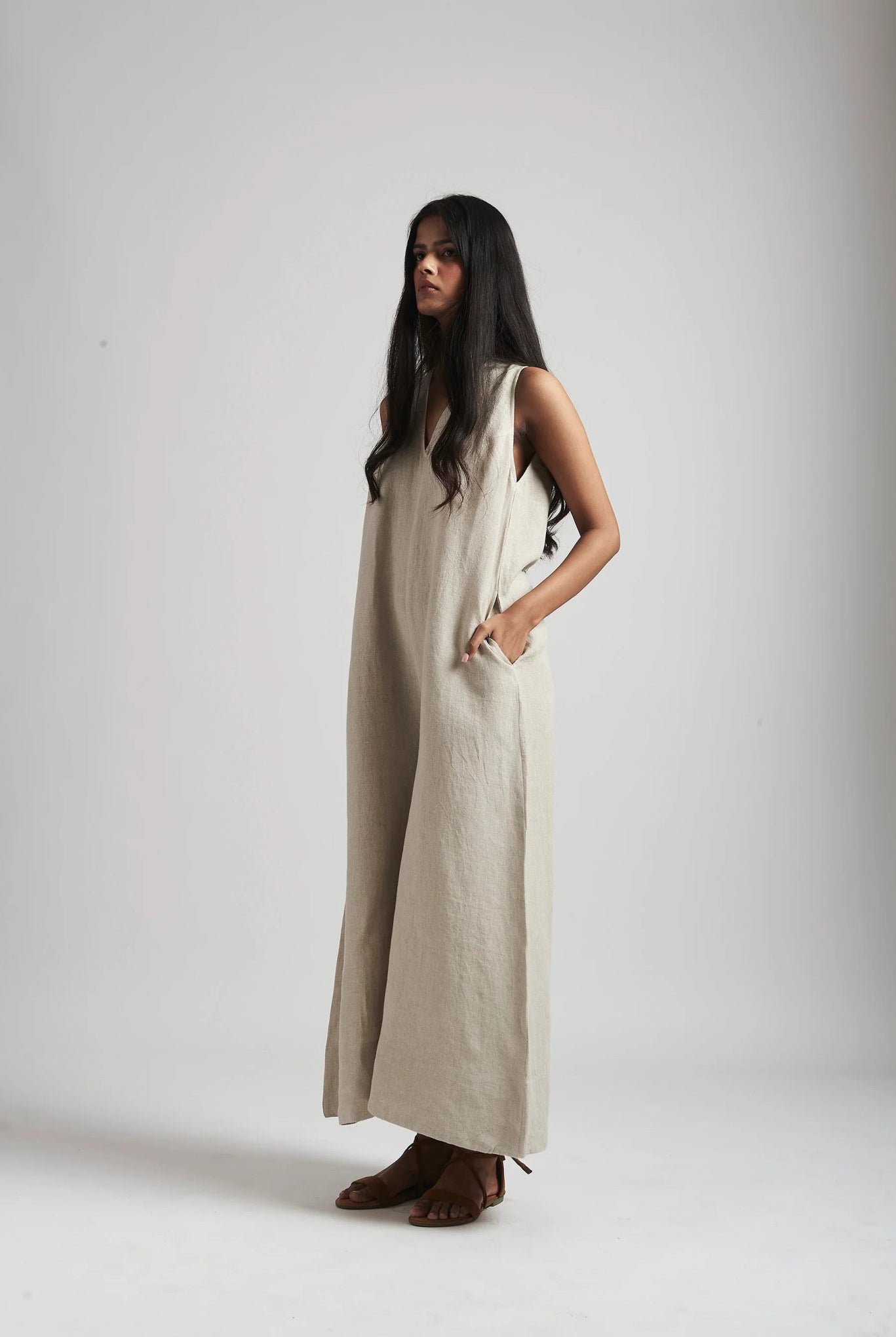 Undyed Linen Flared Jumpsuit - CiceroniJumpsuitSaphed
