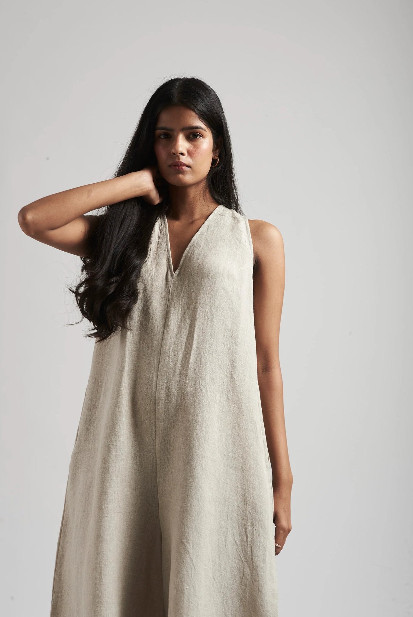 Undyed Linen Flared Jumpsuit - CiceroniJumpsuitSaphed