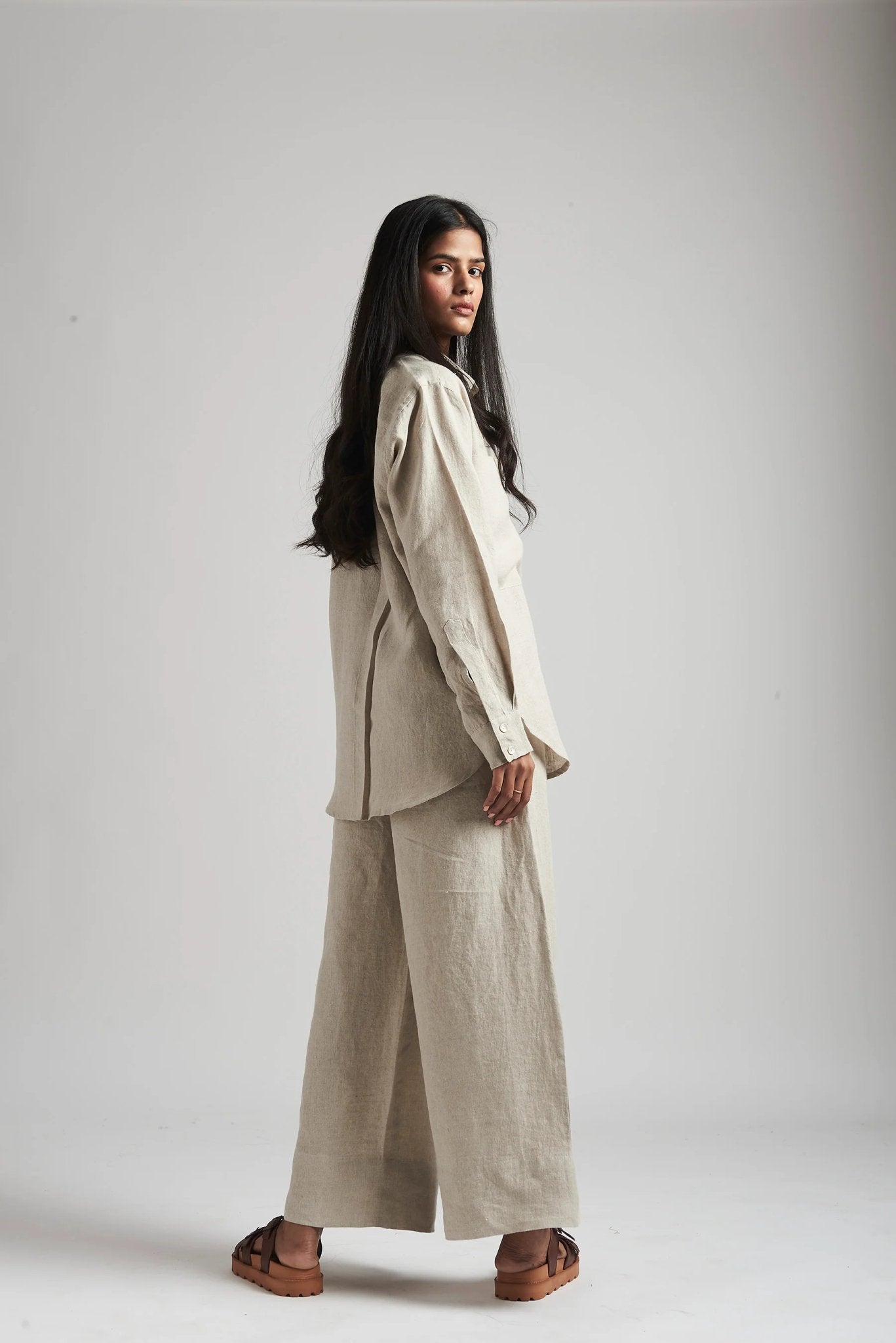 Undyed Linen Oversized Pocket Shirt Set - CiceroniCo-ord SetSaphed