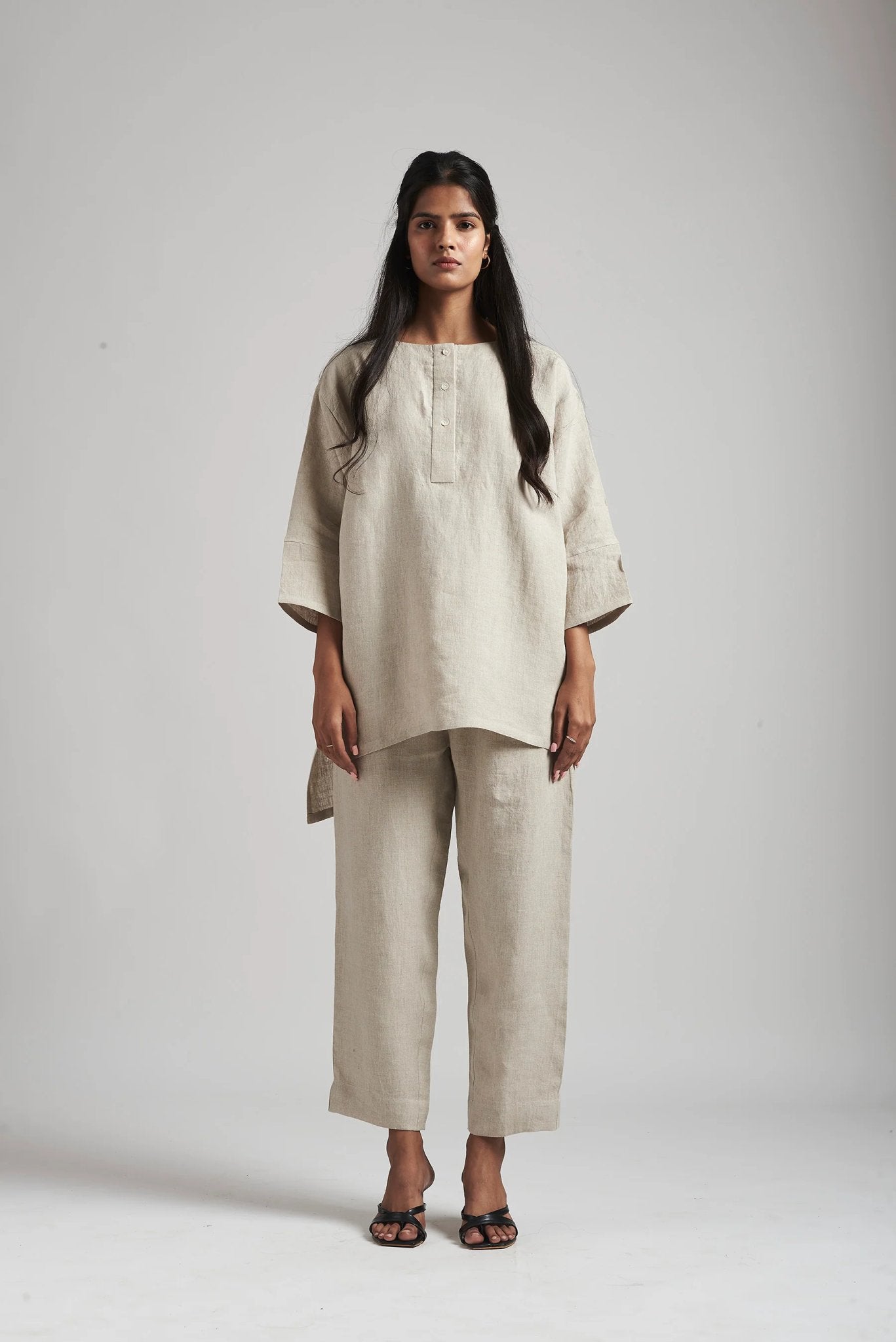 Undyed Linen Short Kurta Set - CiceroniCo-ord SetSaphed