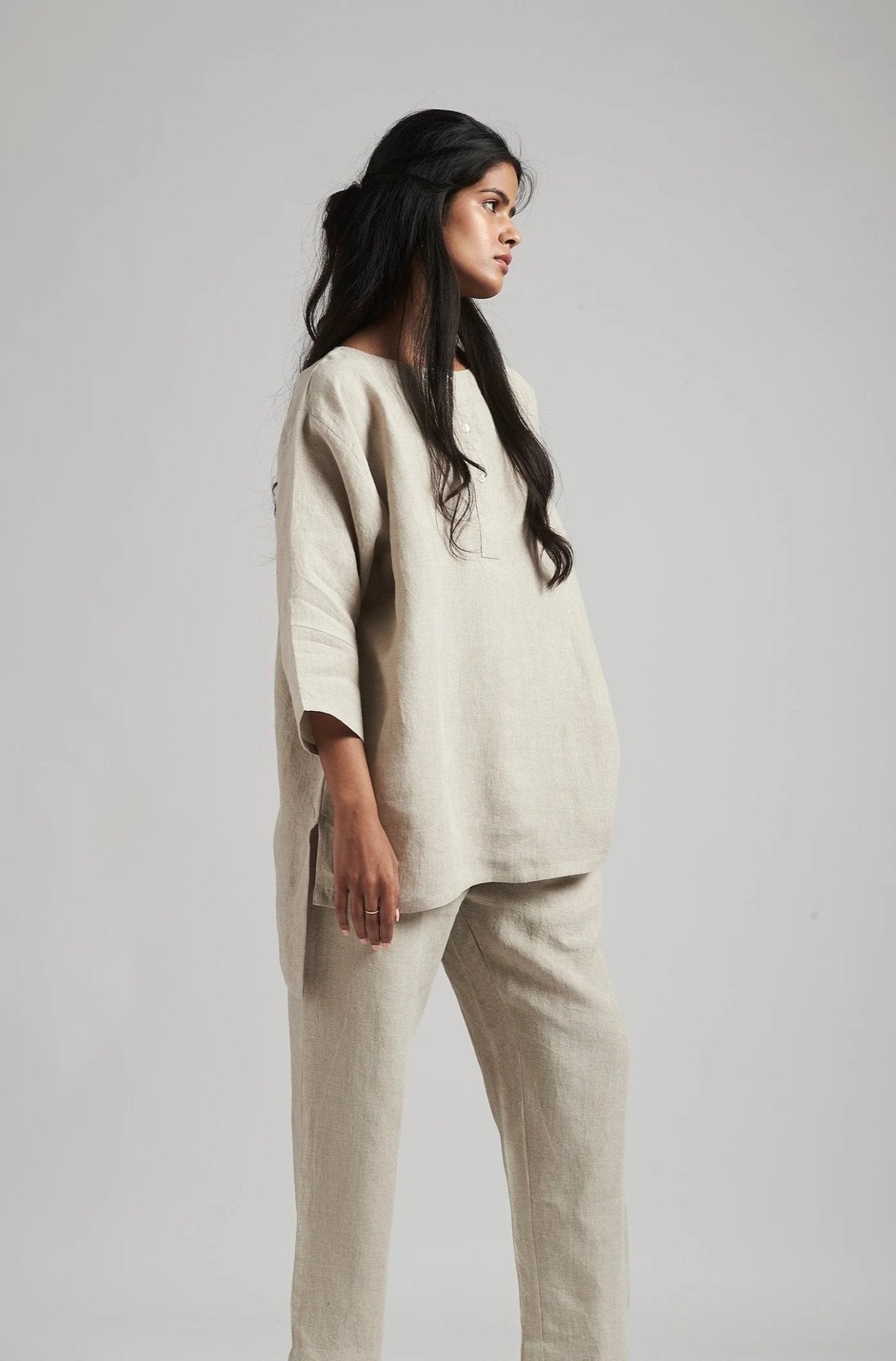 Undyed Linen Short Kurta Set - CiceroniCo-ord SetSaphed