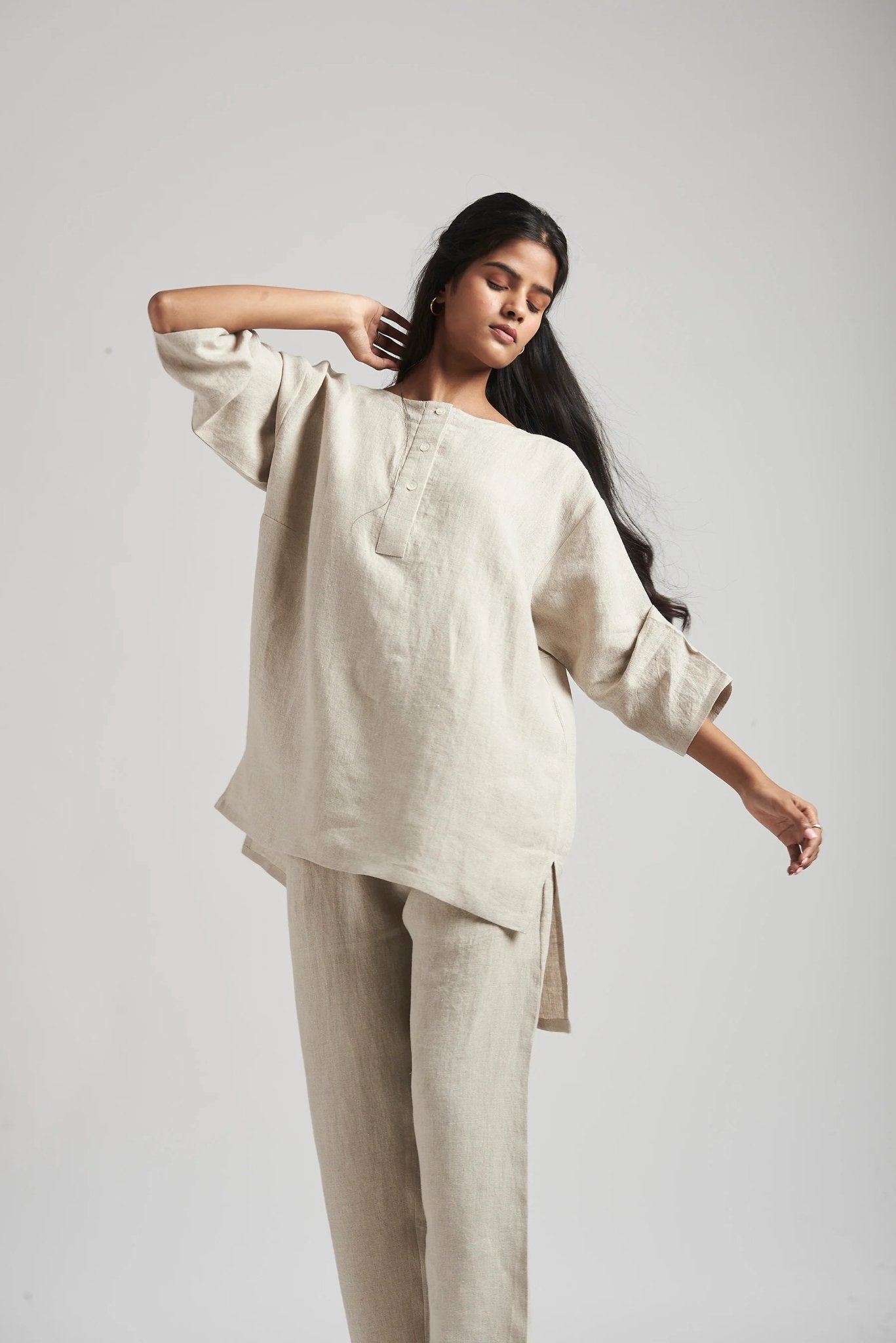 Undyed Linen Short Kurta Set - CiceroniCo-ord SetSaphed