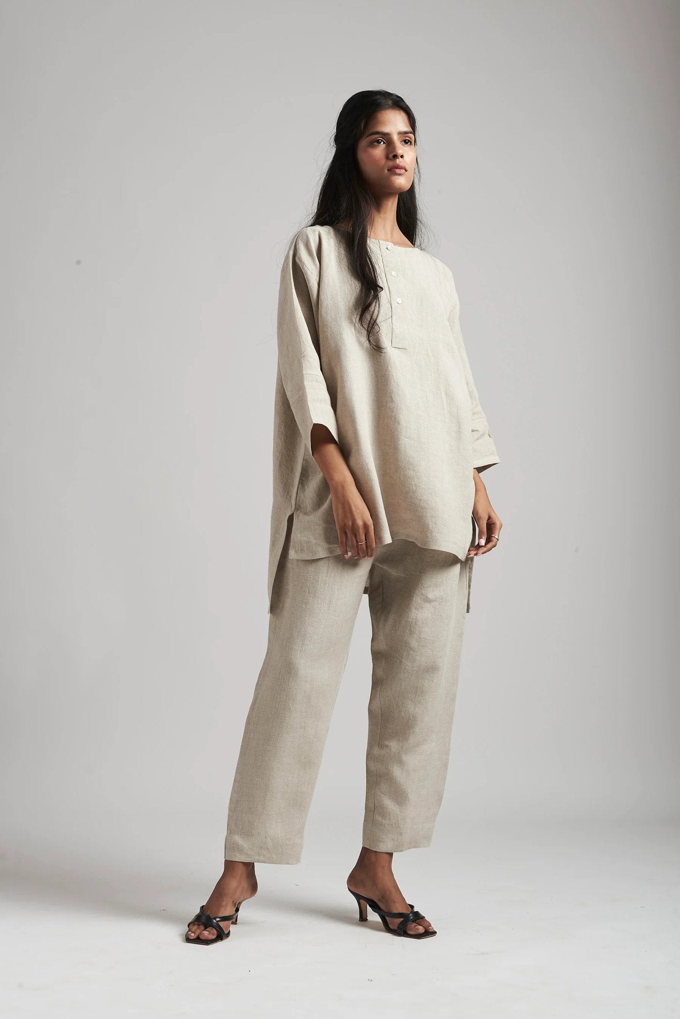 Undyed Linen Short Kurta Set - CiceroniCo-ord SetSaphed