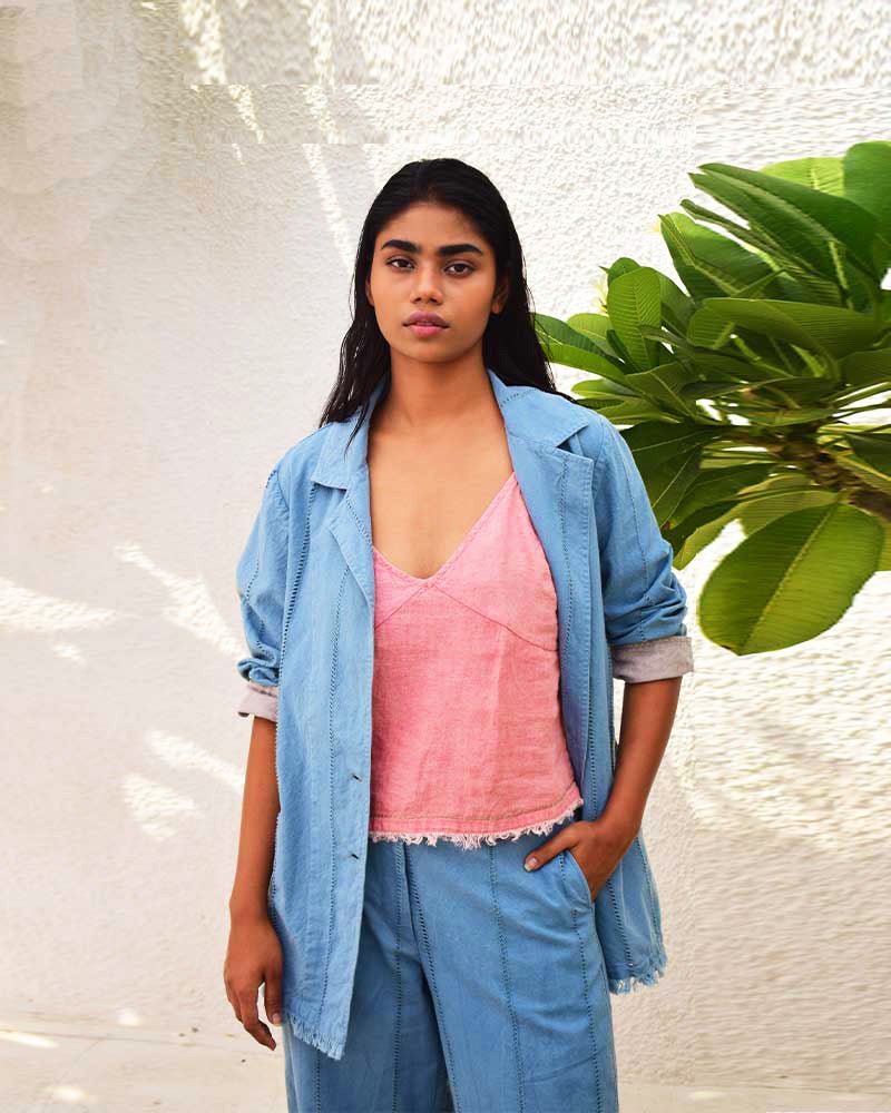 Unisex Blue Linen Jacket - CiceroniJacketsSonica Sarna