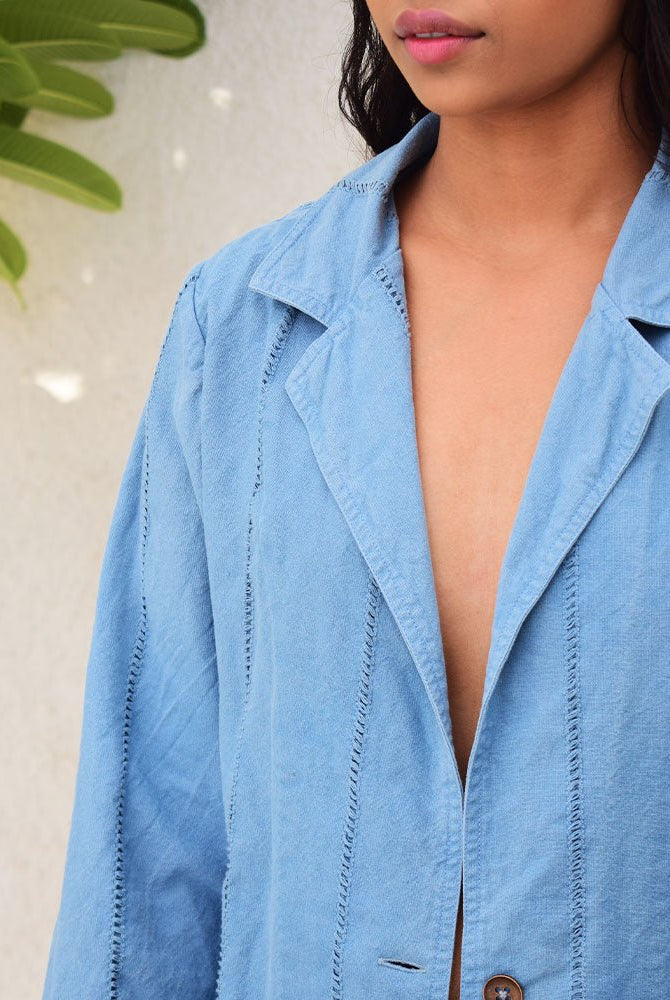 Unisex Blue Linen Jacket - CiceroniJacketsSonica Sarna