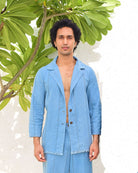 Unisex Blue Linen Jacket - CiceroniJacketsSonica Sarna