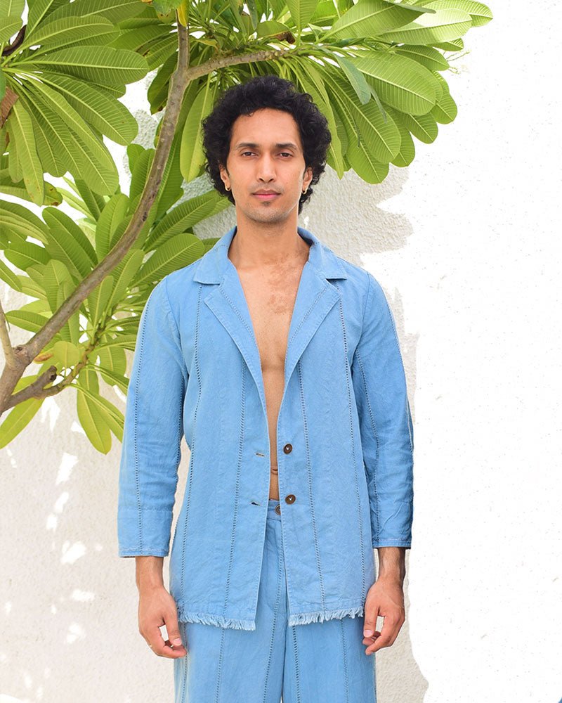 Unisex Blue Linen Jacket - CiceroniJacketsSonica Sarna