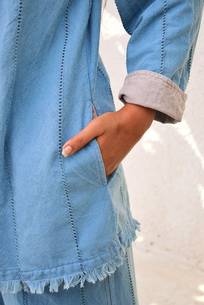 Unisex Blue Linen Jacket - CiceroniJacketsSonica Sarna