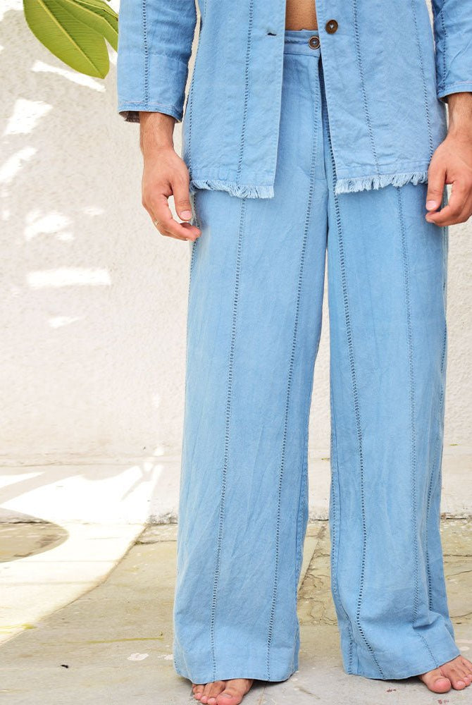 Unisex Blue Linen Trouser - CiceroniTrousersSonica Sarna