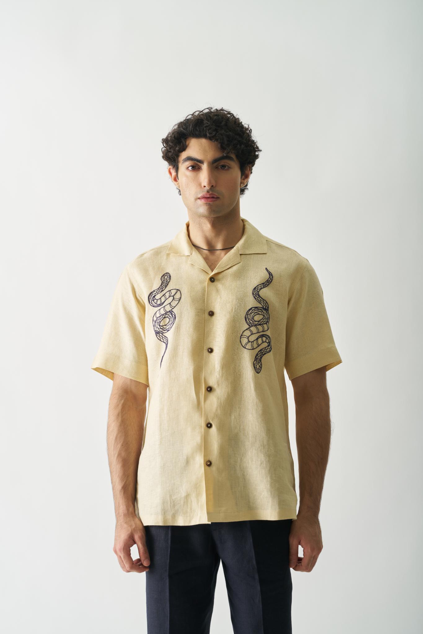 Venomous Aesthetic - Mens Hand Embroidered Pure Linen Shirt - CiceroniShirtsCultura Studio
