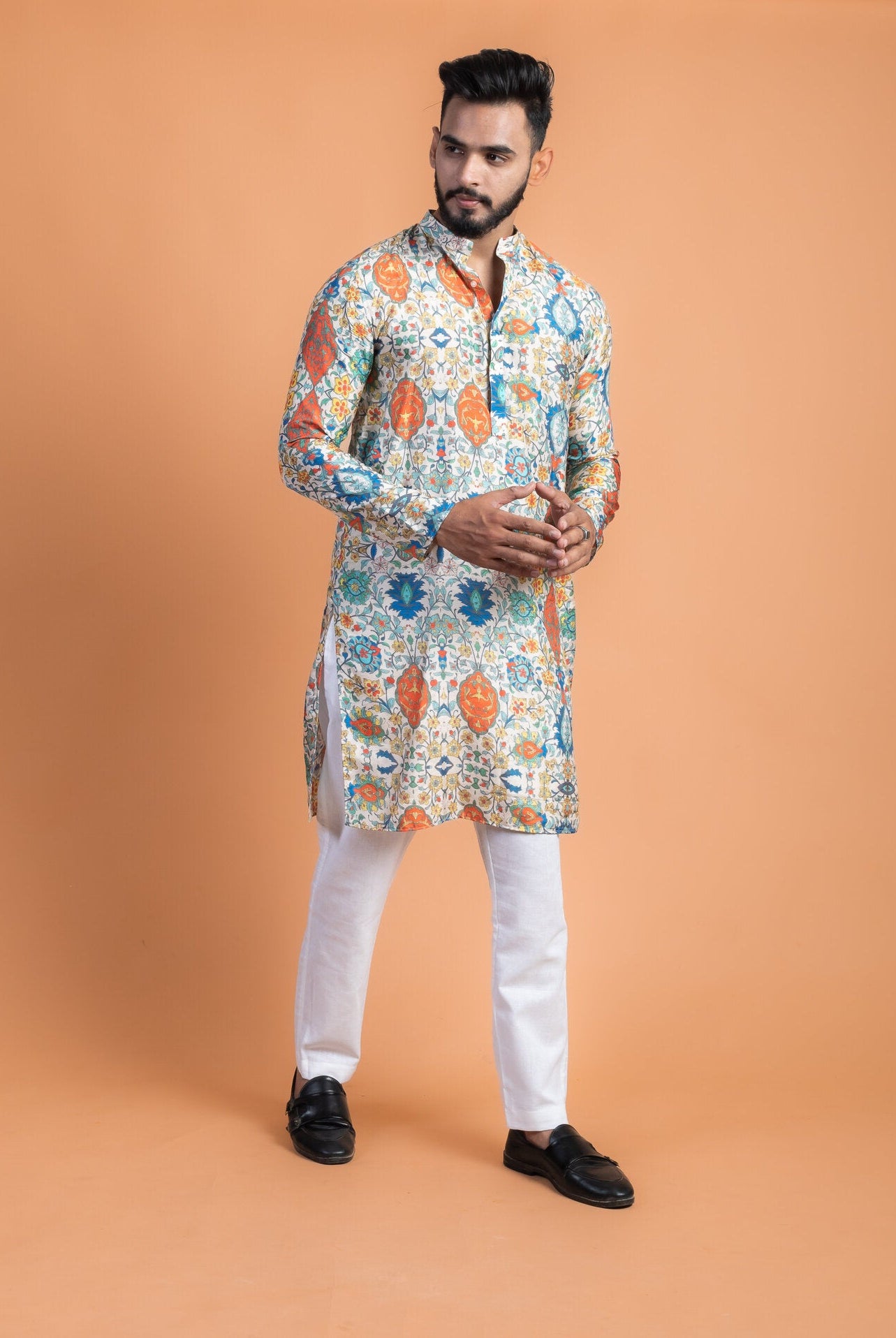 Vintage Silk Printed Kurta - CiceroniKurtaHouse Of K.C
