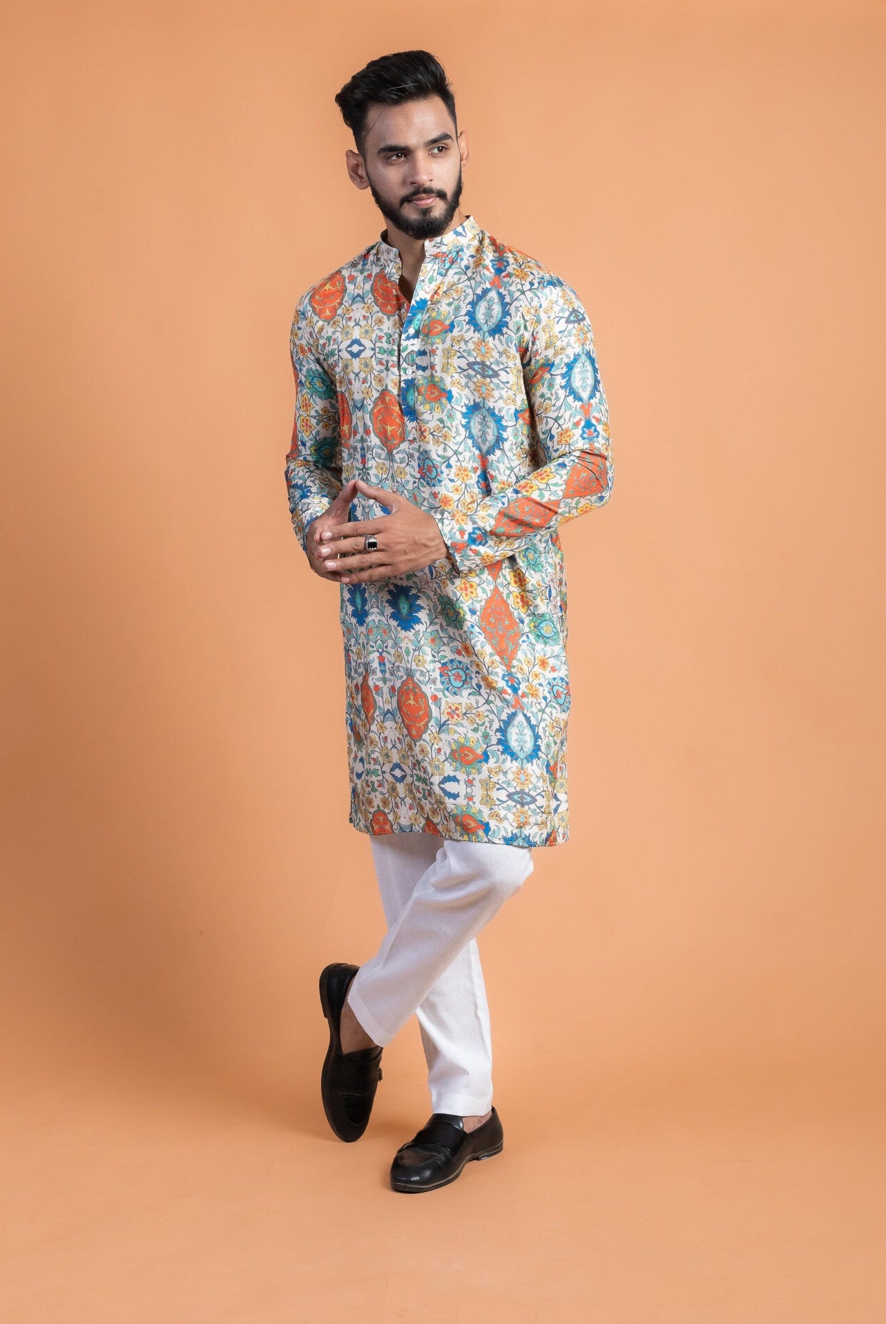 Vintage Silk Printed Kurta - CiceroniKurtaHouse Of K.C