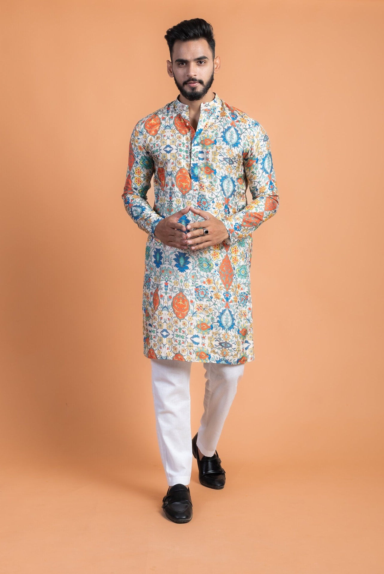 Vintage Silk Printed Kurta - CiceroniKurtaHouse Of K.C