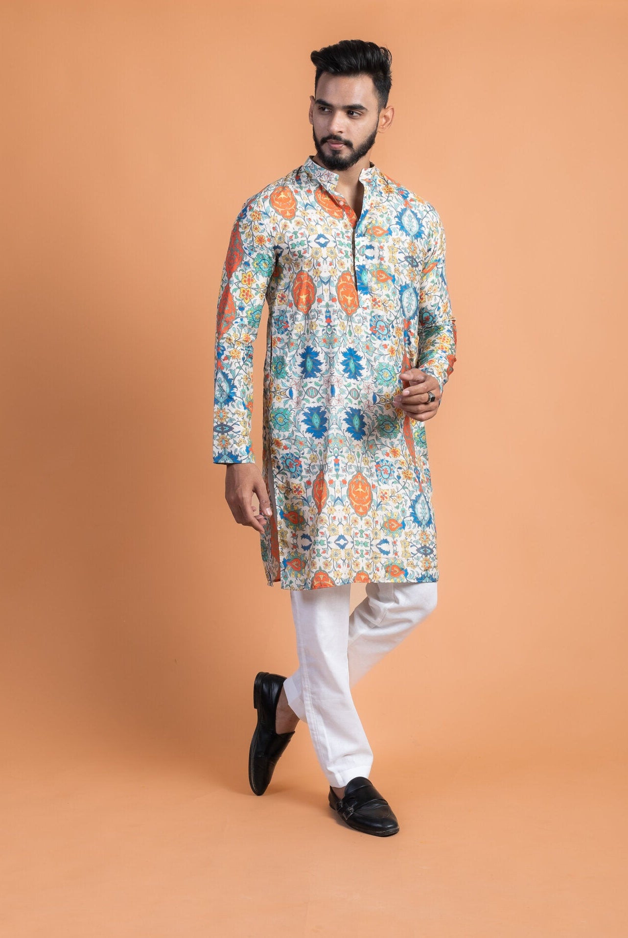 Vintage Silk Printed Kurta - CiceroniKurtaHouse Of K.C