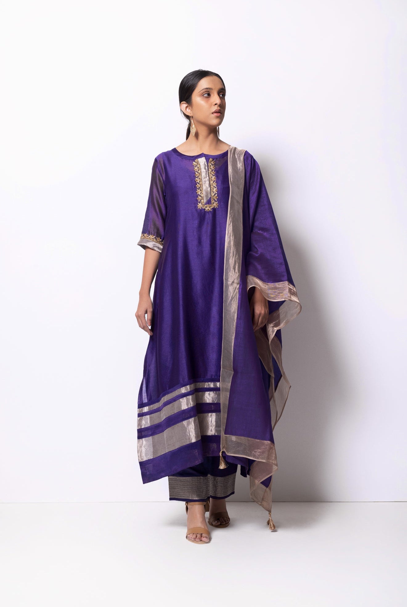 Violet Chanderi Silk Kurta Set with Dupatta - CiceroniBhavik Shah