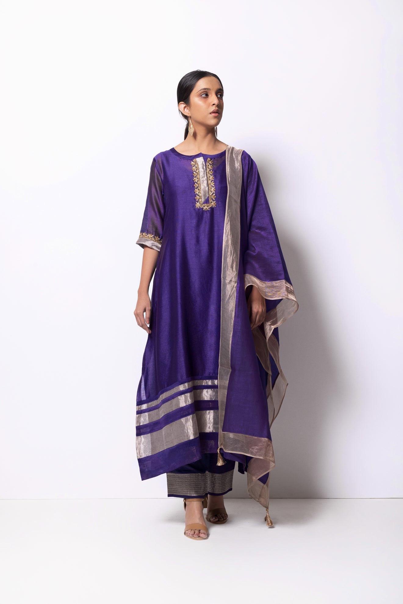 Violet Chanderi Silk Kurta Set with Dupatta - CiceroniBhavik Shah