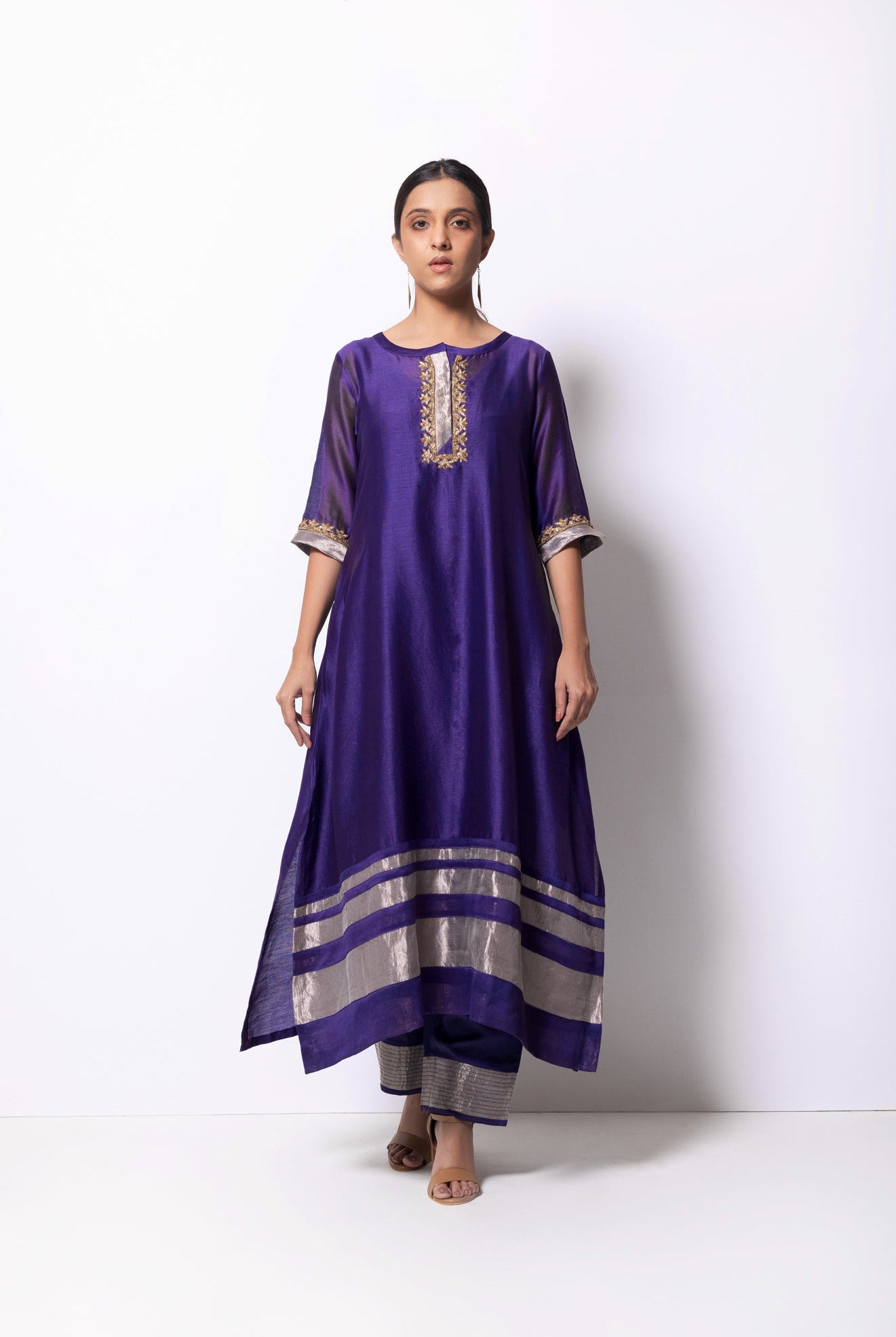 Violet Chanderi Silk Kurta Set with Dupatta - CiceroniBhavik Shah