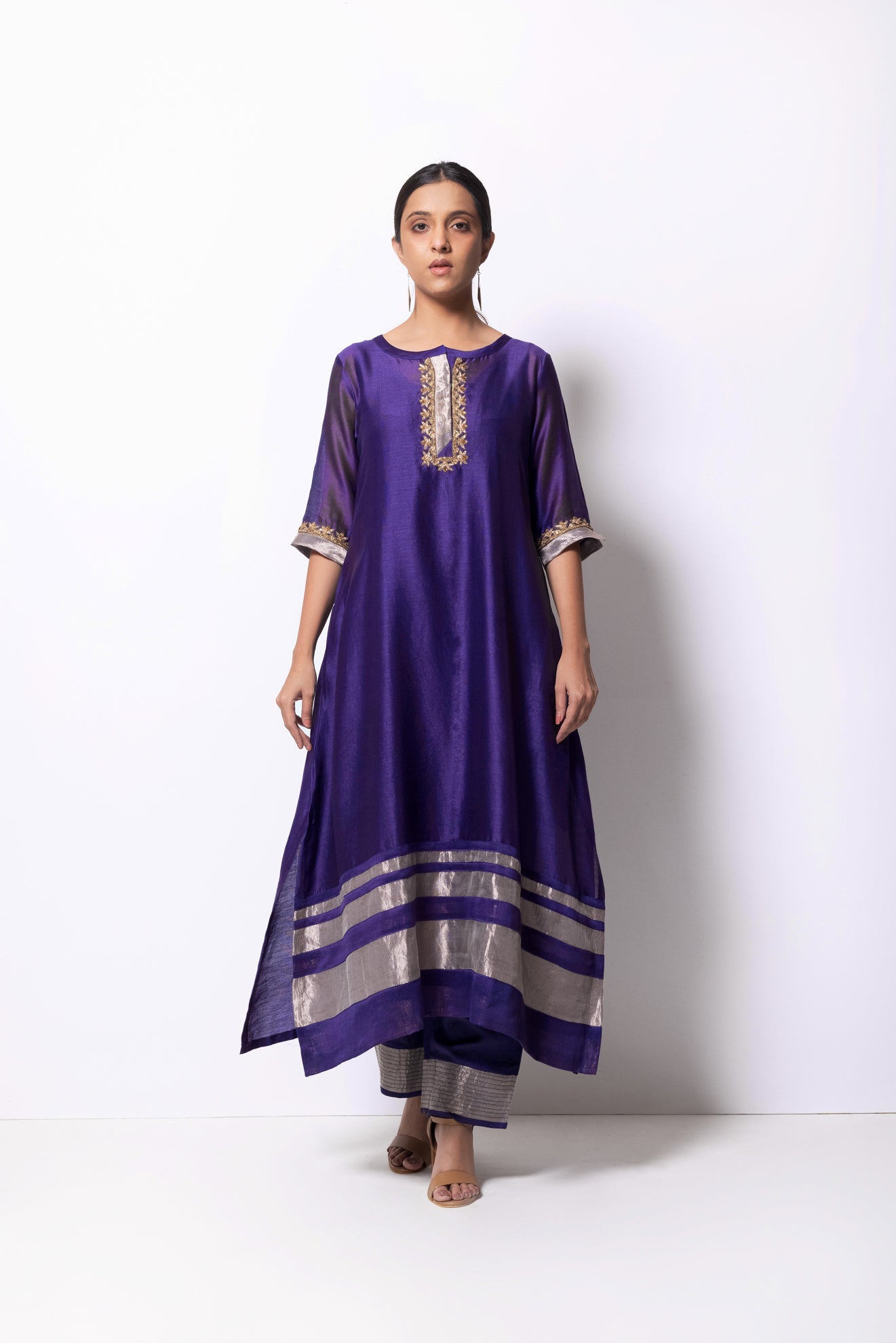 Violet Chanderi Silk Kurta Set with Dupatta - CiceroniBhavik Shah